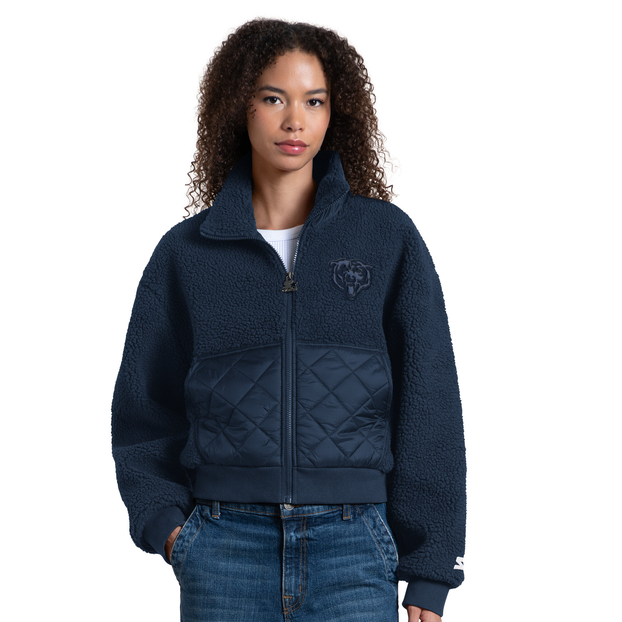 Women's Starter Navy Chicago Bears Journeyman Sherpa Full-Zip Jacket