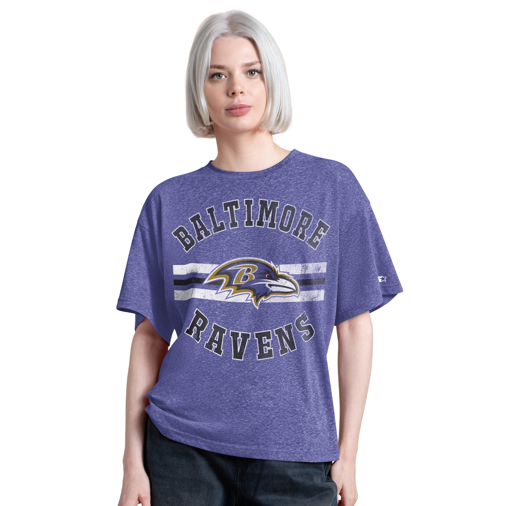 Women's Starter  Purple Baltimore Ravens Jump Shot Boyfriend Tri-Blend T-Shirt