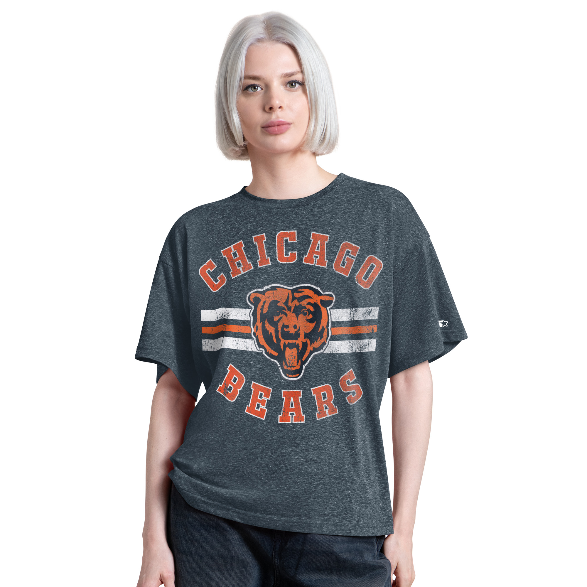 Women's Starter  Navy Chicago Bears Jump Shot Boyfriend Tri-Blend T-Shirt