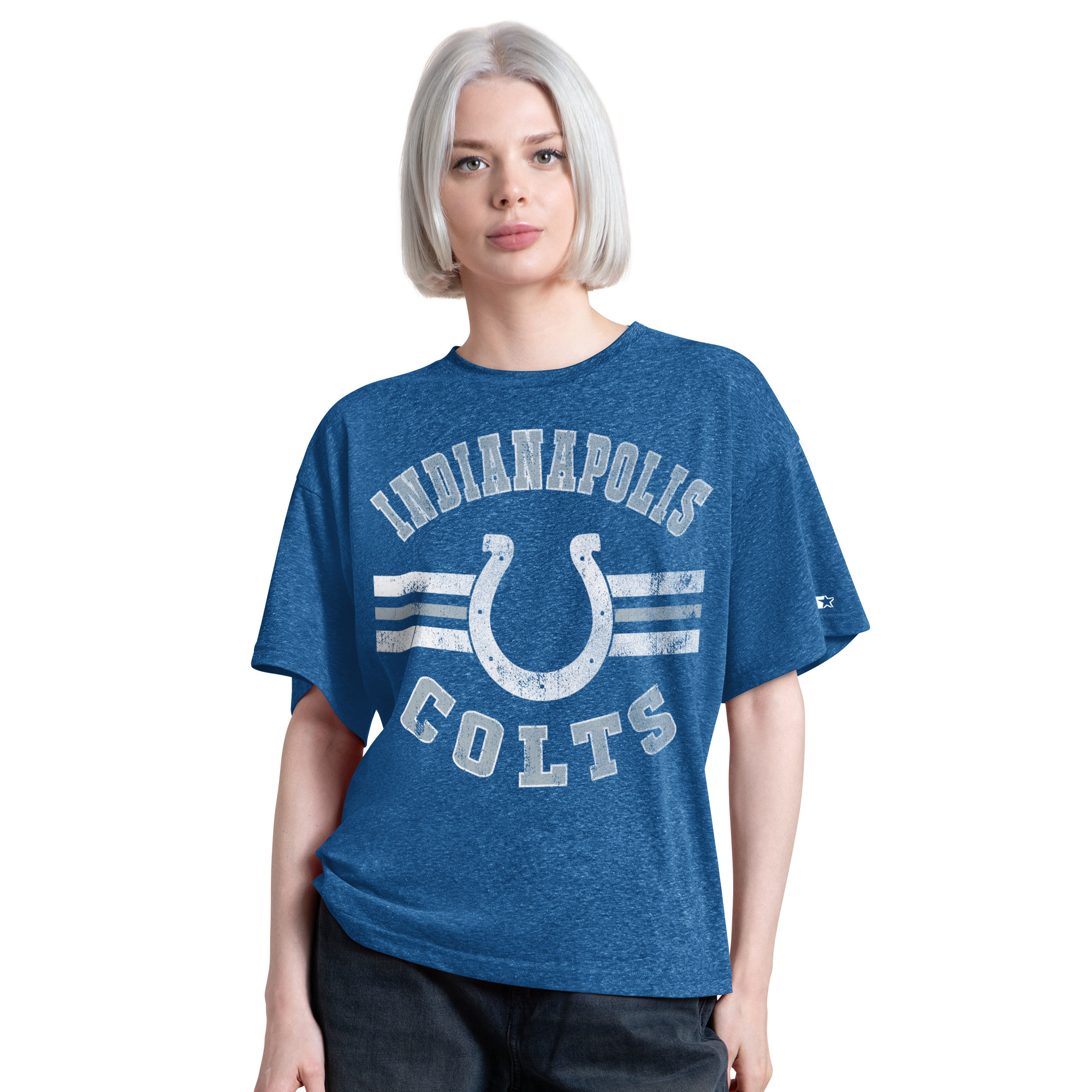 Women's Starter  Royal Indianapolis Colts Jump Shot Boyfriend Tri-Blend T-Shirt