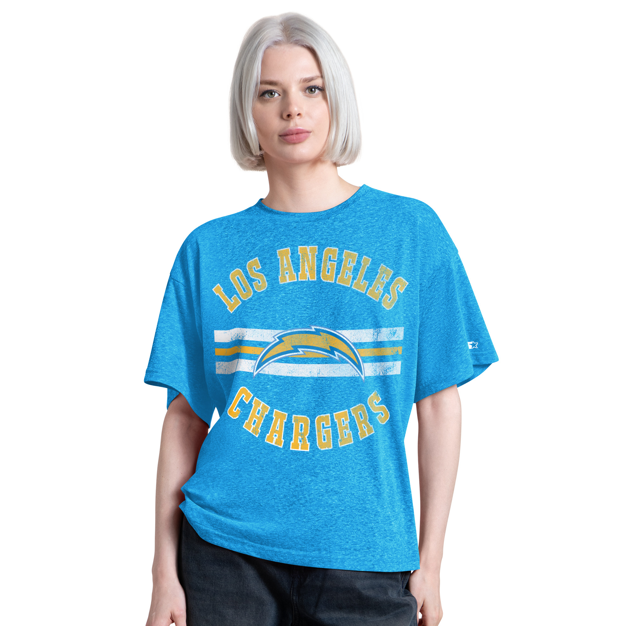 Women's Starter  Powder Blue Los Angeles Chargers Jump Shot Boyfriend Tri-Blend T-Shirt