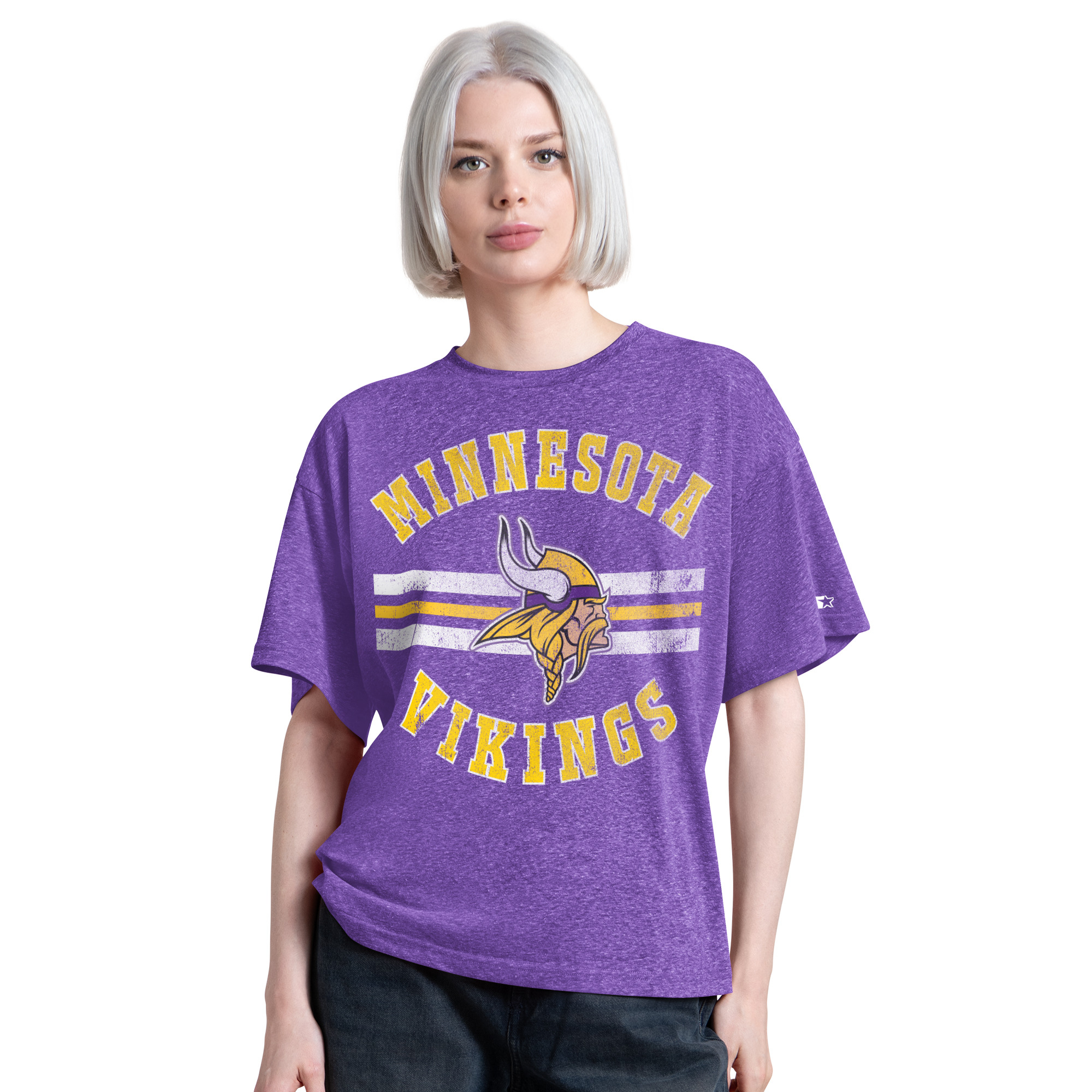 Women's Starter  Purple Minnesota Vikings Jump Shot Boyfriend Tri-Blend T-Shirt