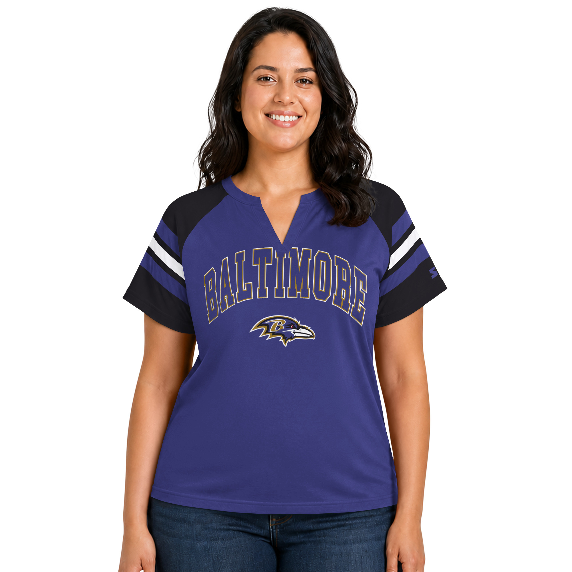 Women's Starter  Purple Baltimore Ravens Plus Size Game On Notch Neck Raglan T-Shirt