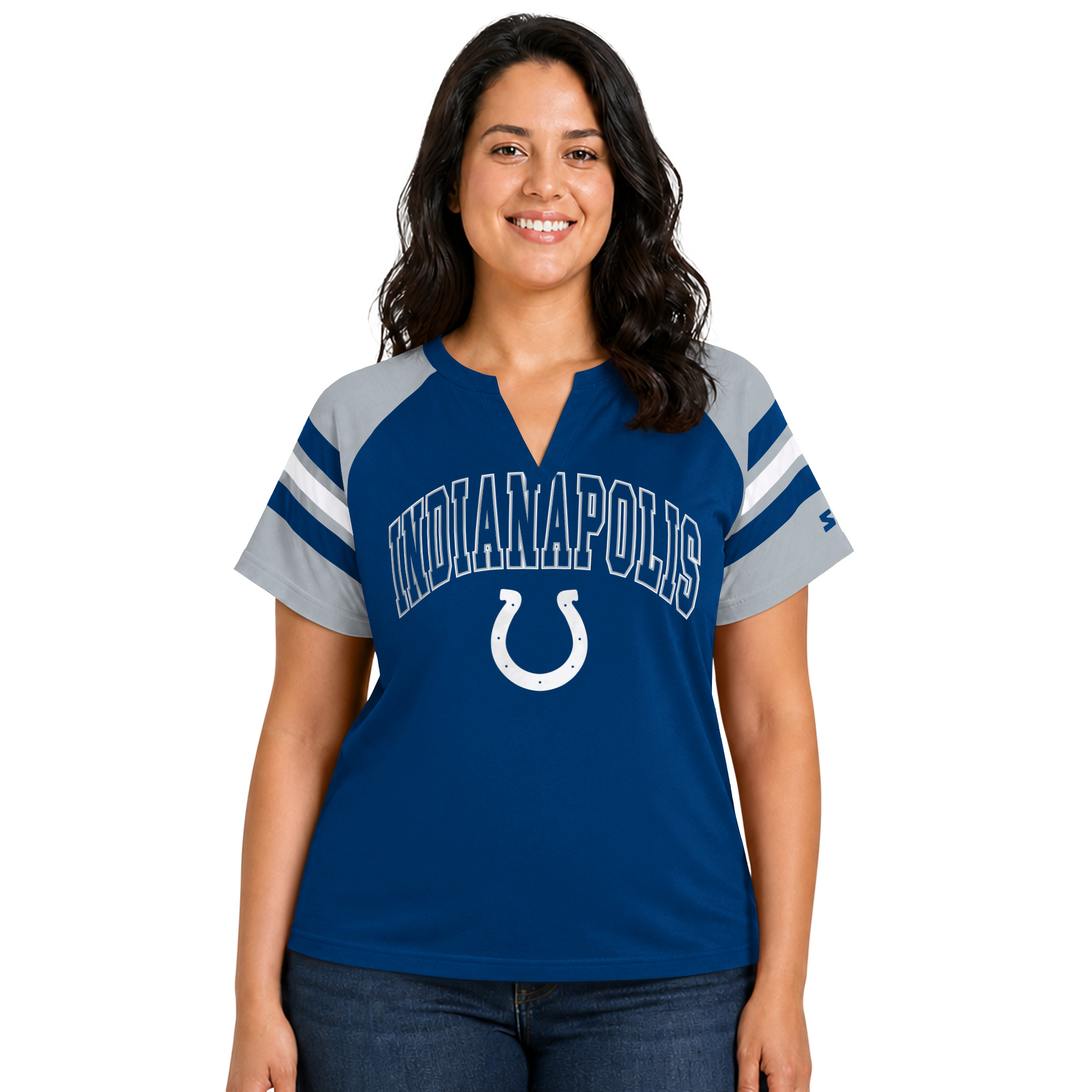 Women's Starter  Royal Indianapolis Colts Plus Size Game On Notch Neck Raglan T-Shirt