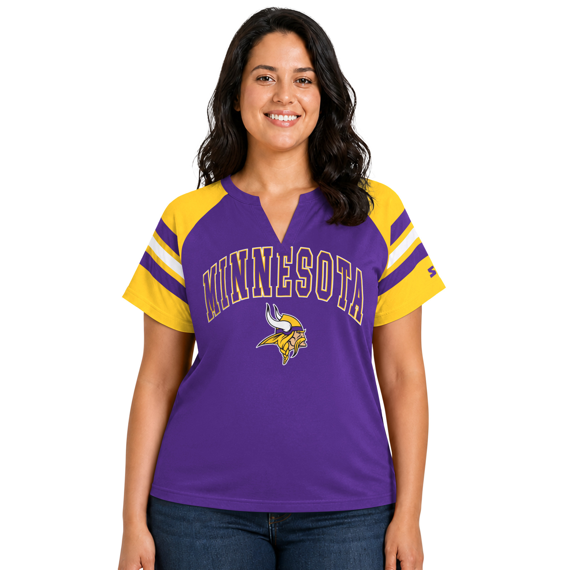 Women's Starter  Purple Minnesota Vikings Plus Size Game On Notch Neck Raglan T-Shirt