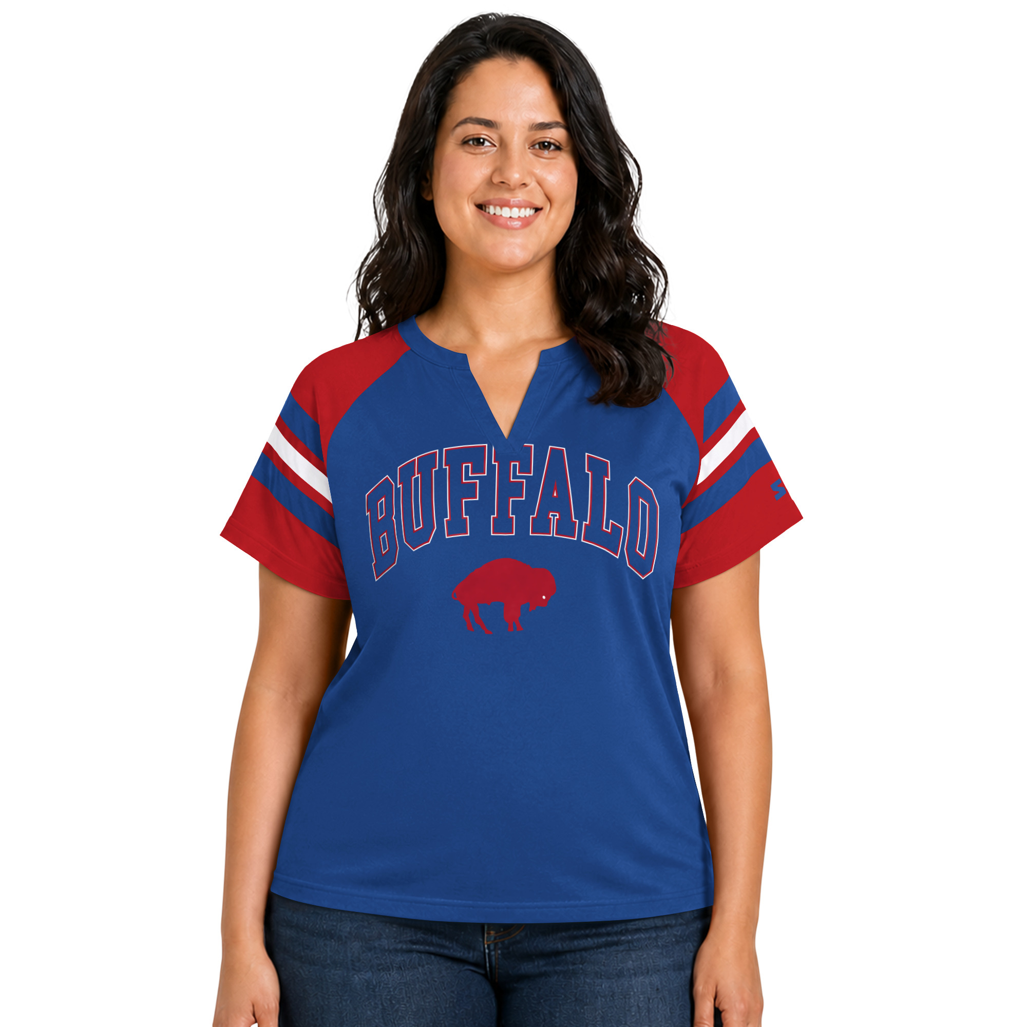 Women's Starter  Royal Buffalo Bills Plus Size Throwback Game On Notch Neck Raglan T-Shirt