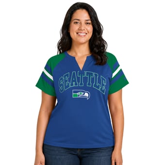 Women's Starter Royal Seattle Seahawks Plus Size Throwback Game On Notch Neck Raglan T-Shirt