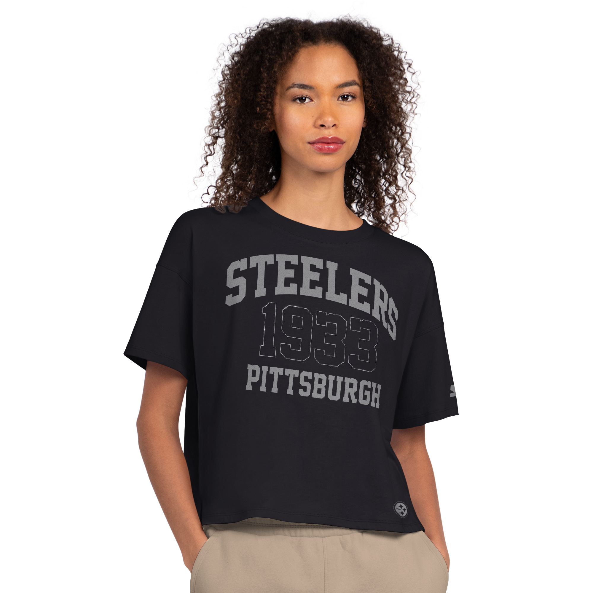 Women’s Starter Black Pittsburgh Steelers Rhinestone Boxy Cropped T-Shirt Women’s Starter Black Pittsburgh Steelers Rhinestone Boxy Cropped T-Shirt