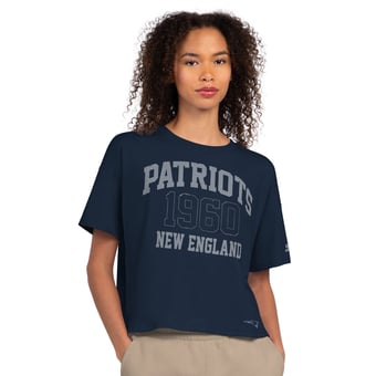Women's Starter  Navy New England Patriots Rhinestone Boxy Cropped T-Shirt
