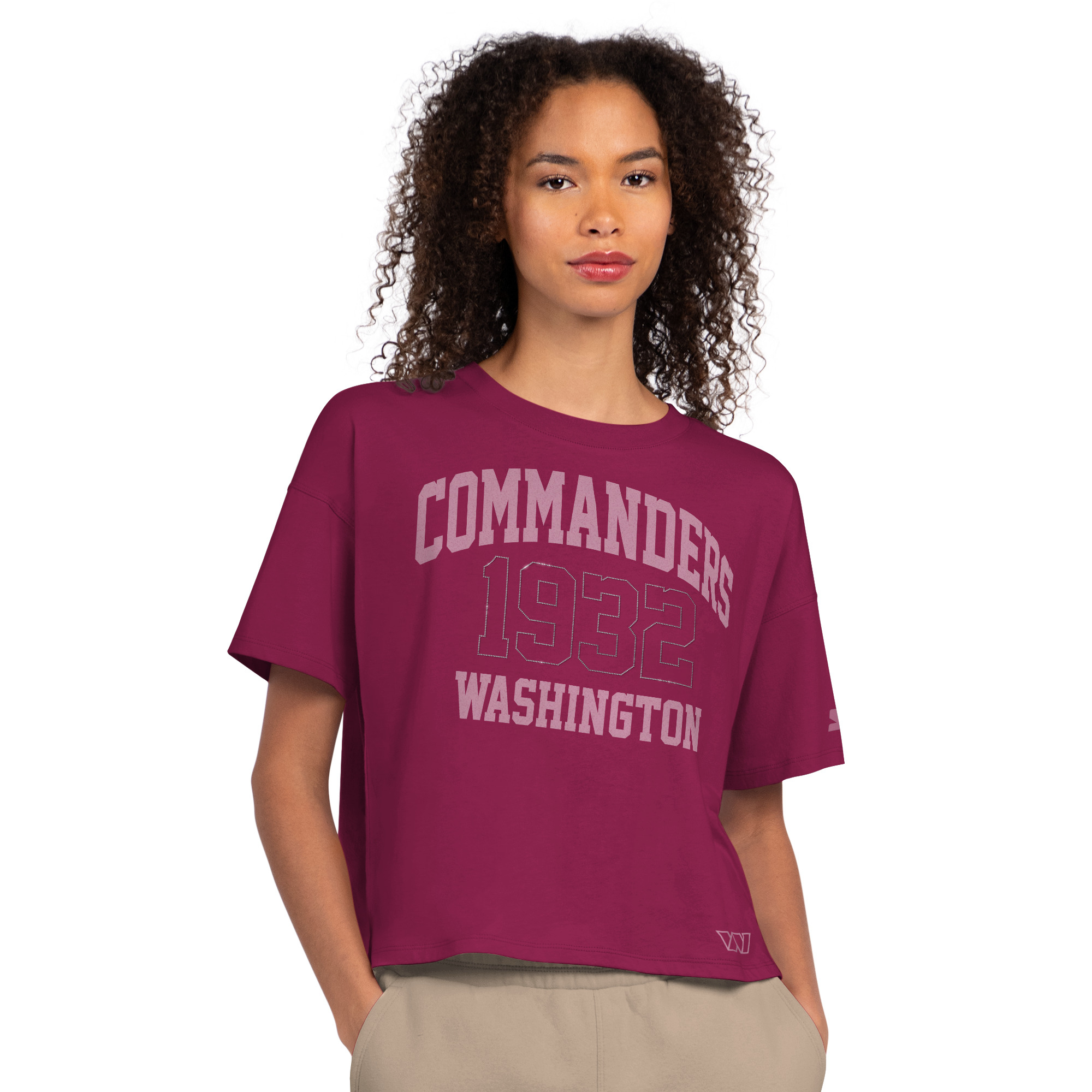 Women's Starter  Maroon Washington Commanders Rhinestone Boxy Cropped T-Shirt