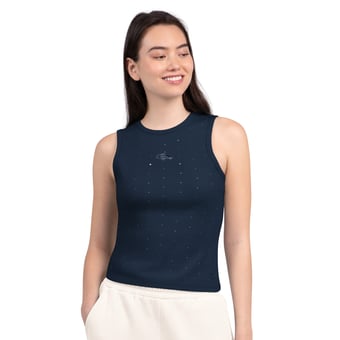 Women's Starter Navy Denver Broncos Rhinestone Sprinkle Ribbed Tank