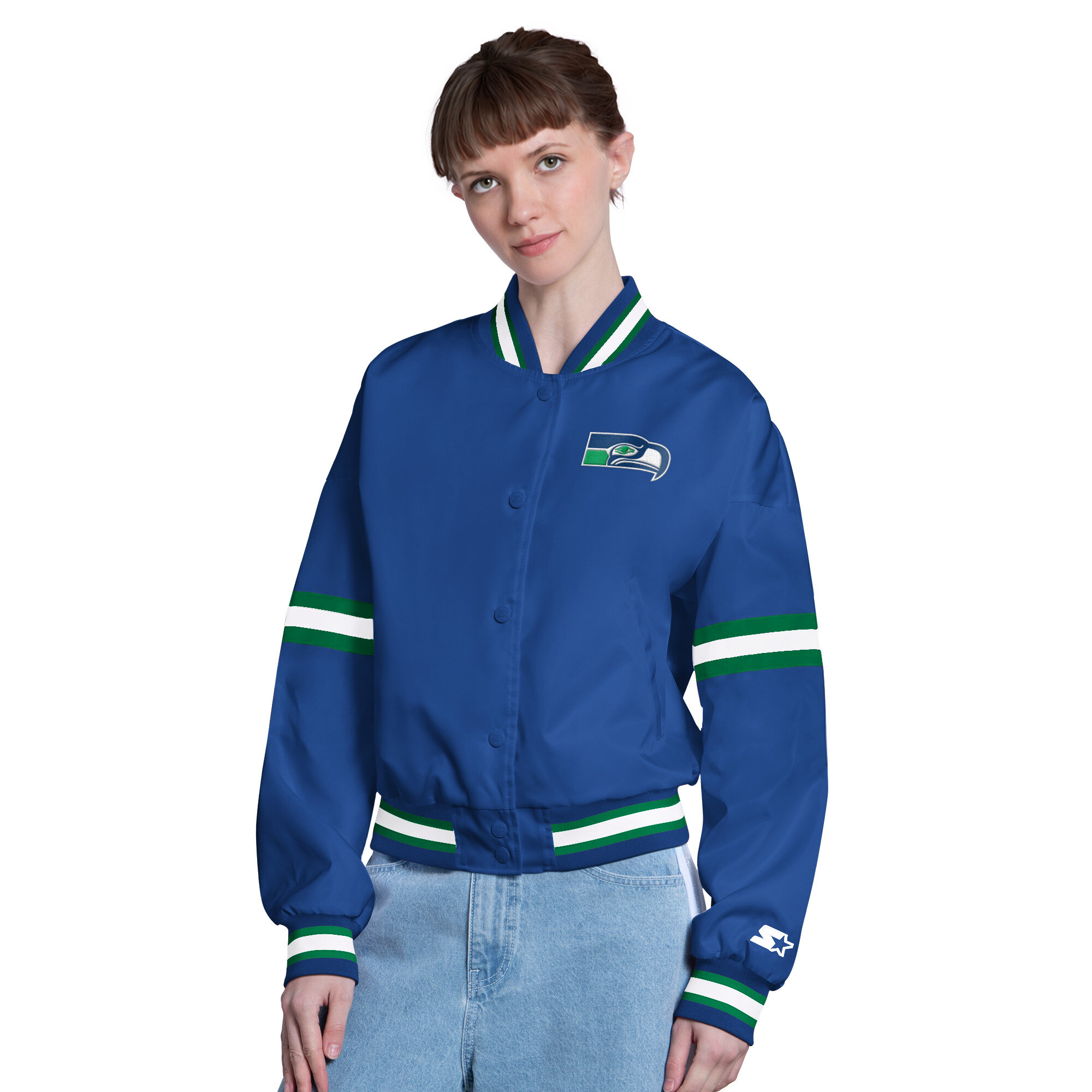 Women's Starter Royal Seattle Seahawks Satin Varsity Full-Snap Jacket