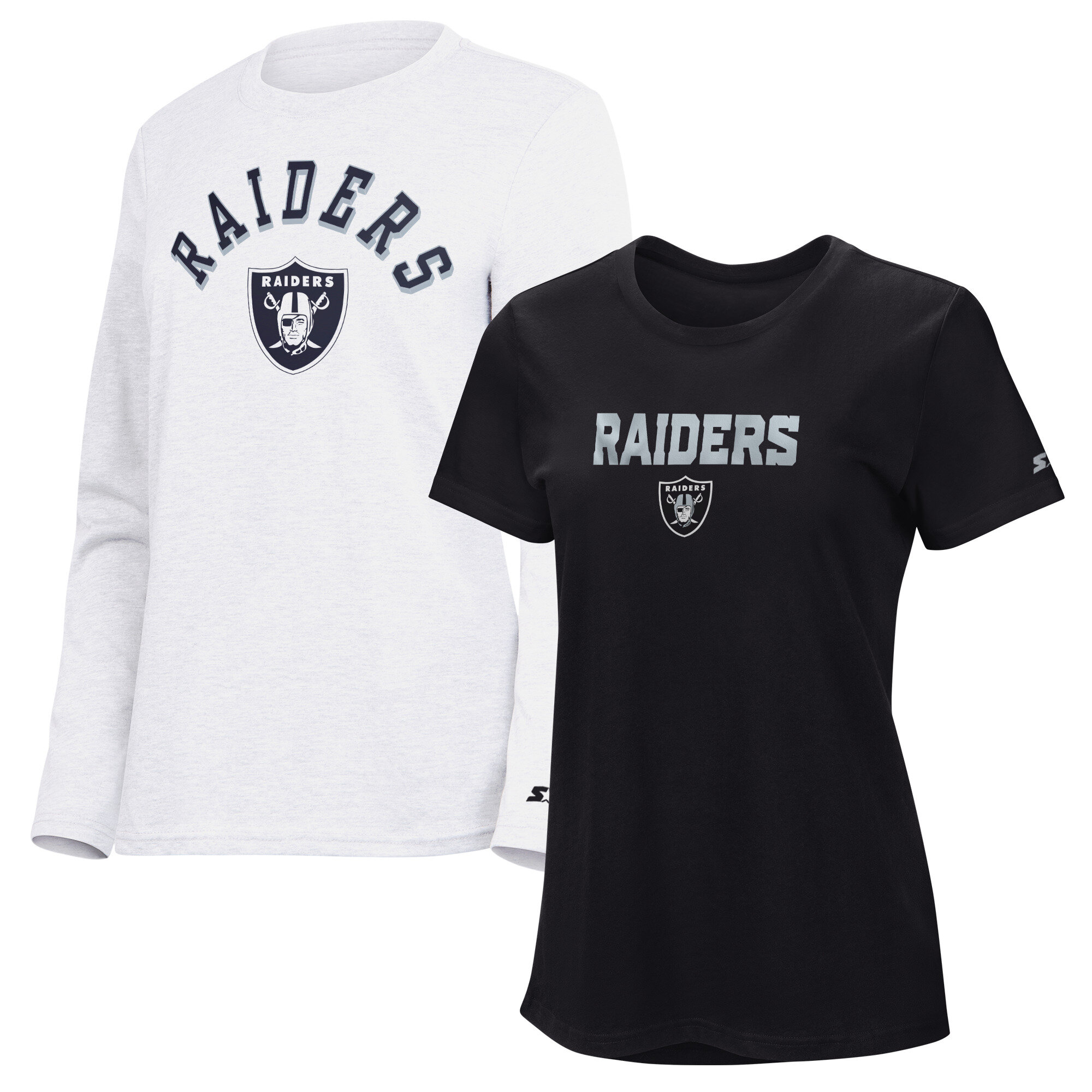 Women's Starter  Black/Ash Las Vegas Raiders Short Sleeve & Long Sleeve T-Shirt Combo Pack