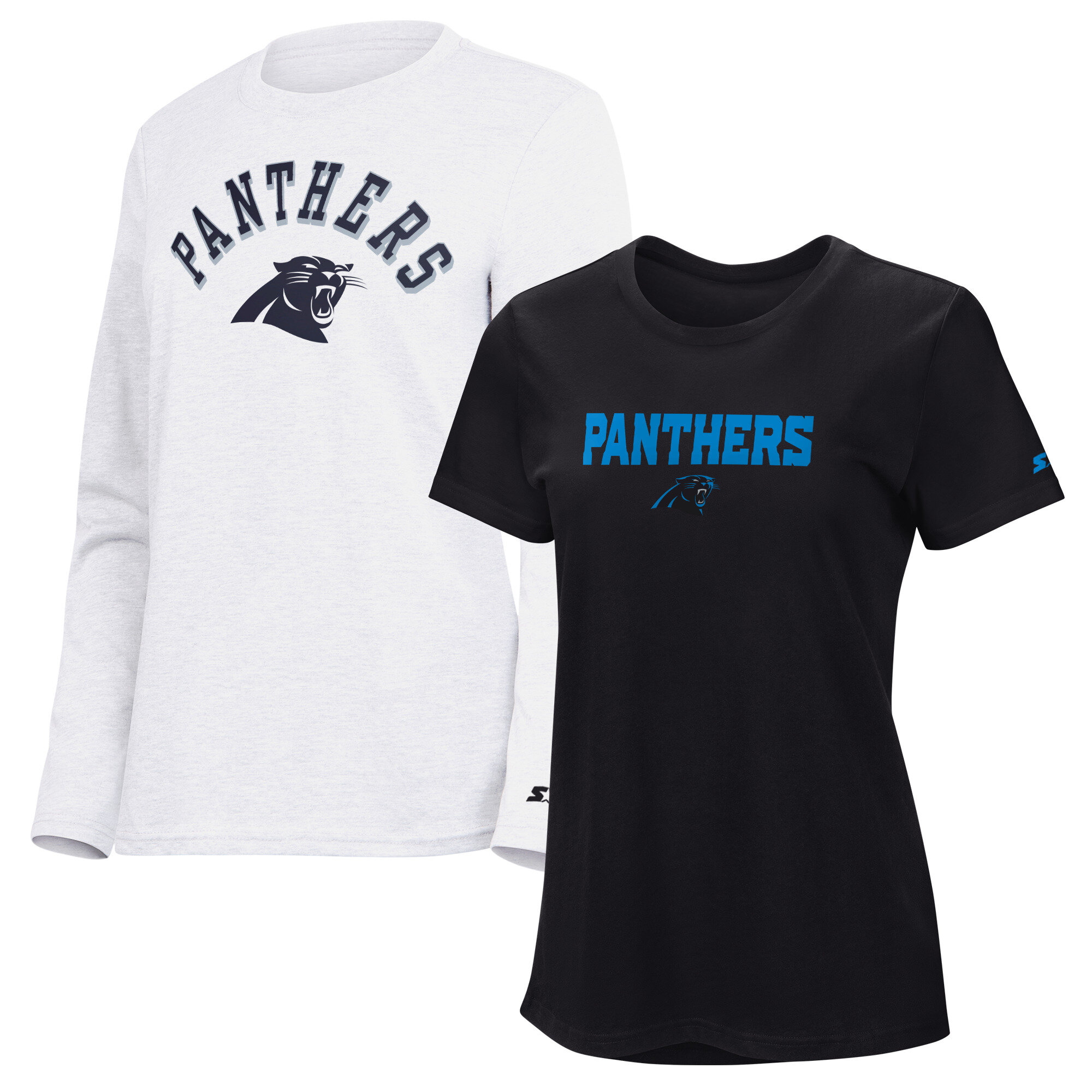 Women's Starter  Black/Ash Carolina Panthers Short Sleeve & Long Sleeve T-Shirt Combo Pack