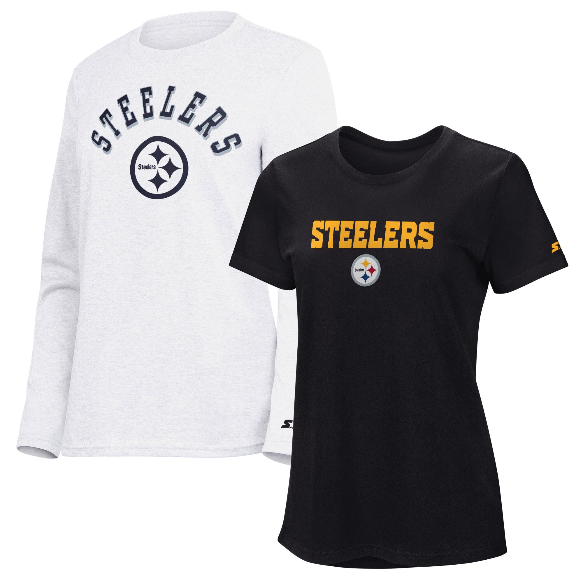 Women's Starter  Black/Ash Pittsburgh Steelers Short Sleeve & Long Sleeve T-Shirt Combo Pack