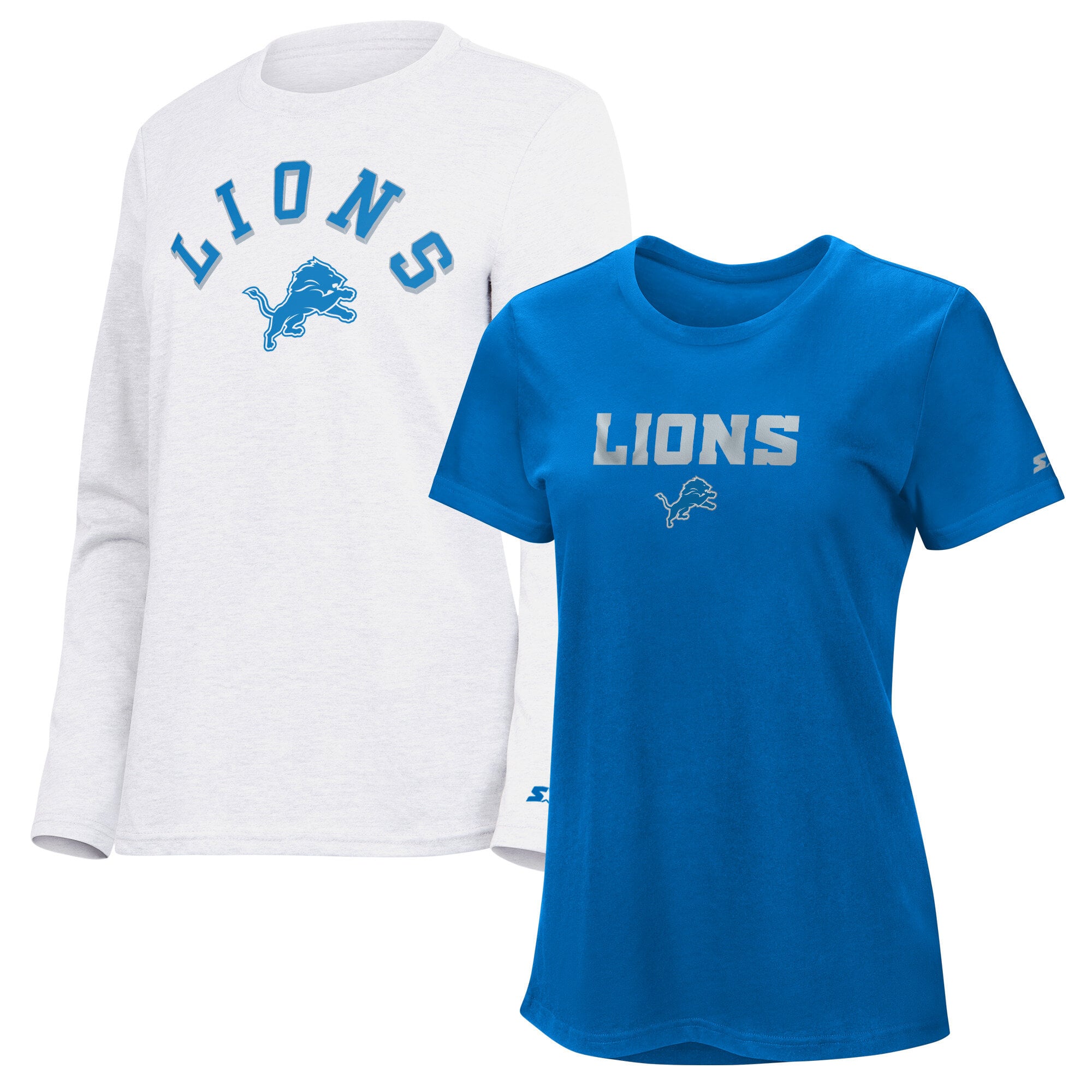 Women's Starter  Blue/Ash Detroit Lions Short Sleeve & Long Sleeve T-Shirt Combo Pack