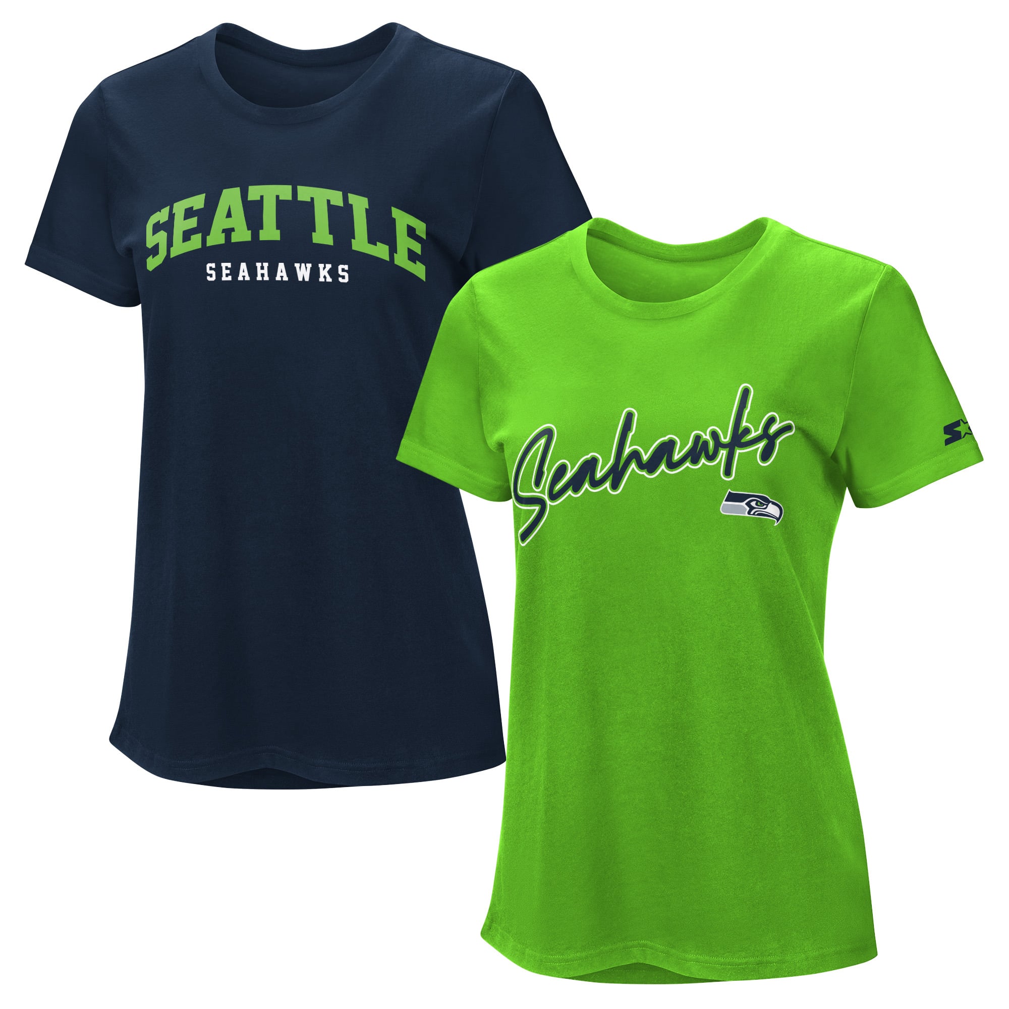 Women's Starter  Navy/Neon Green Seattle Seahawks T-Shirt Combo Pack