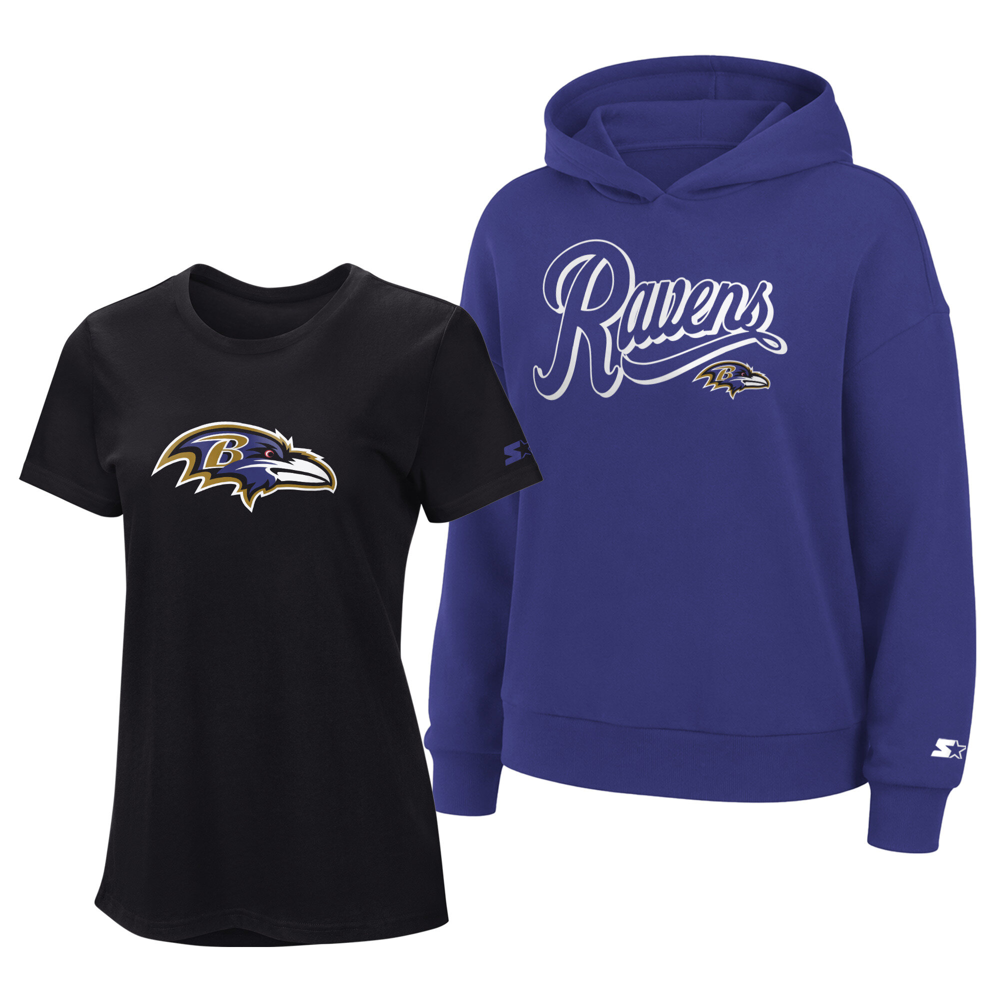Women's Starter  Black/Purple Baltimore Ravens Hoodie & T-Shirt Combo Pack