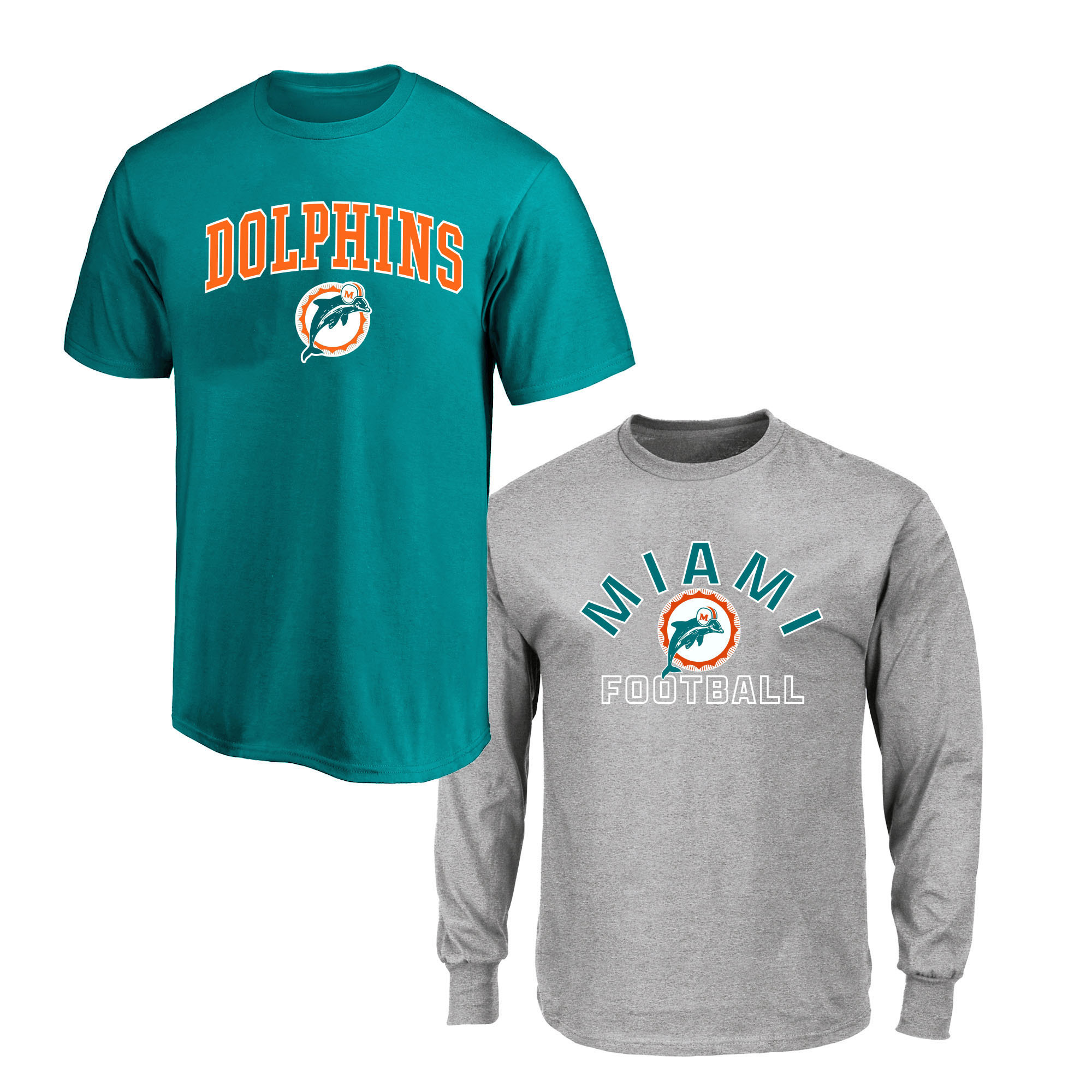 Men's Fanatics  Aqua/Gray Miami Dolphins Big & Tall T-Shirt and Long Sleeve T-Shirt Combo Pack