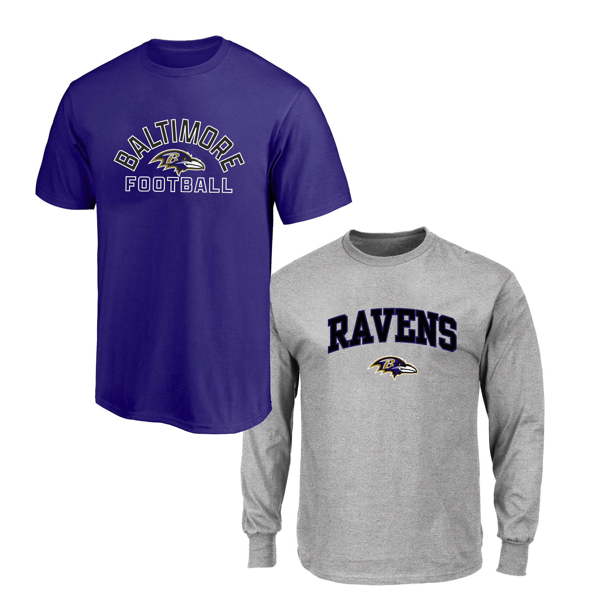 Men's Fanatics  Purple/Gray Baltimore Ravens Big & Tall T-Shirt and Long Sleeve T-Shirt Combo Pack