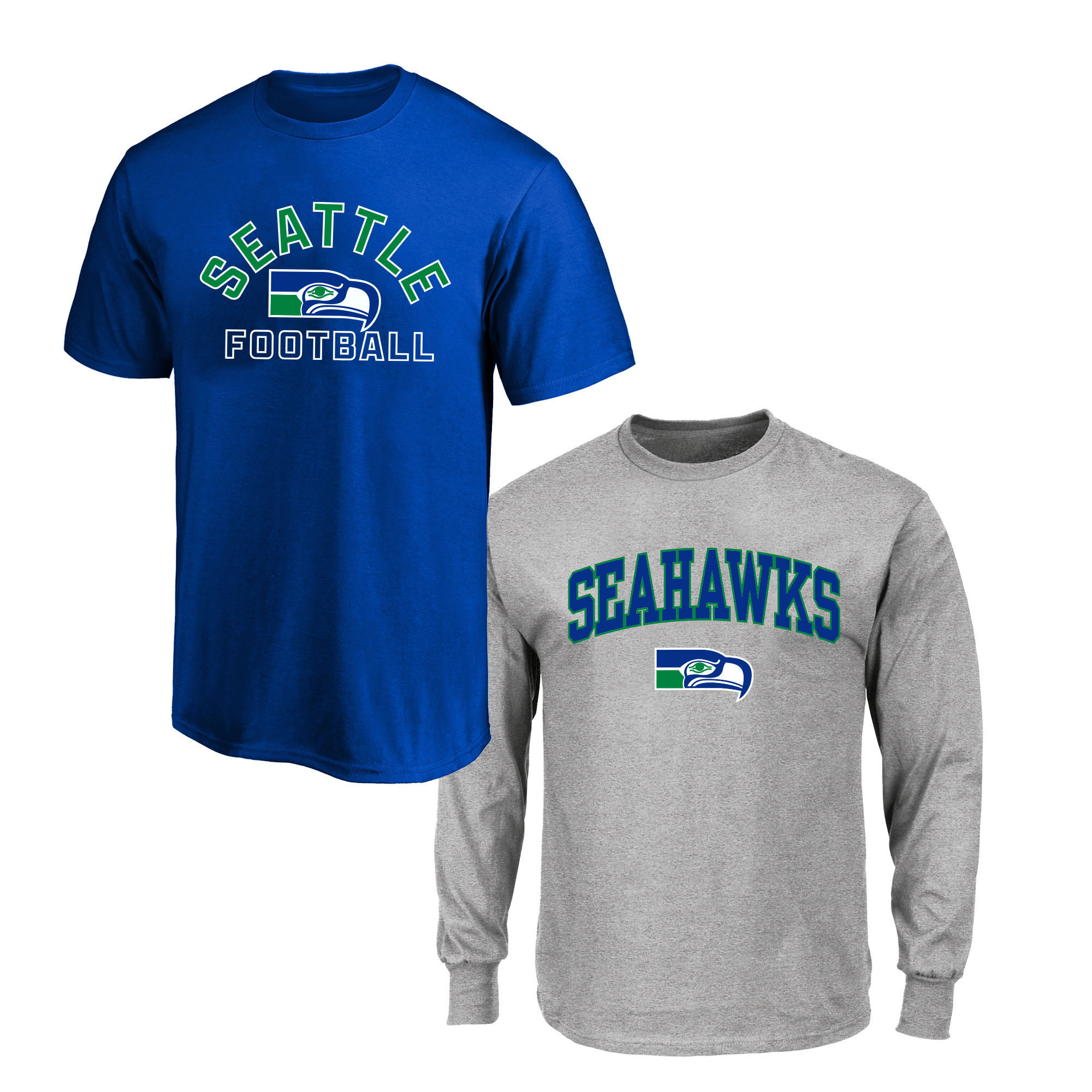 Men's Fanatics Royal/Gray Seattle Seahawks Big & Tall T-Shirt and Long Sleeve T-Shirt Combo Pack