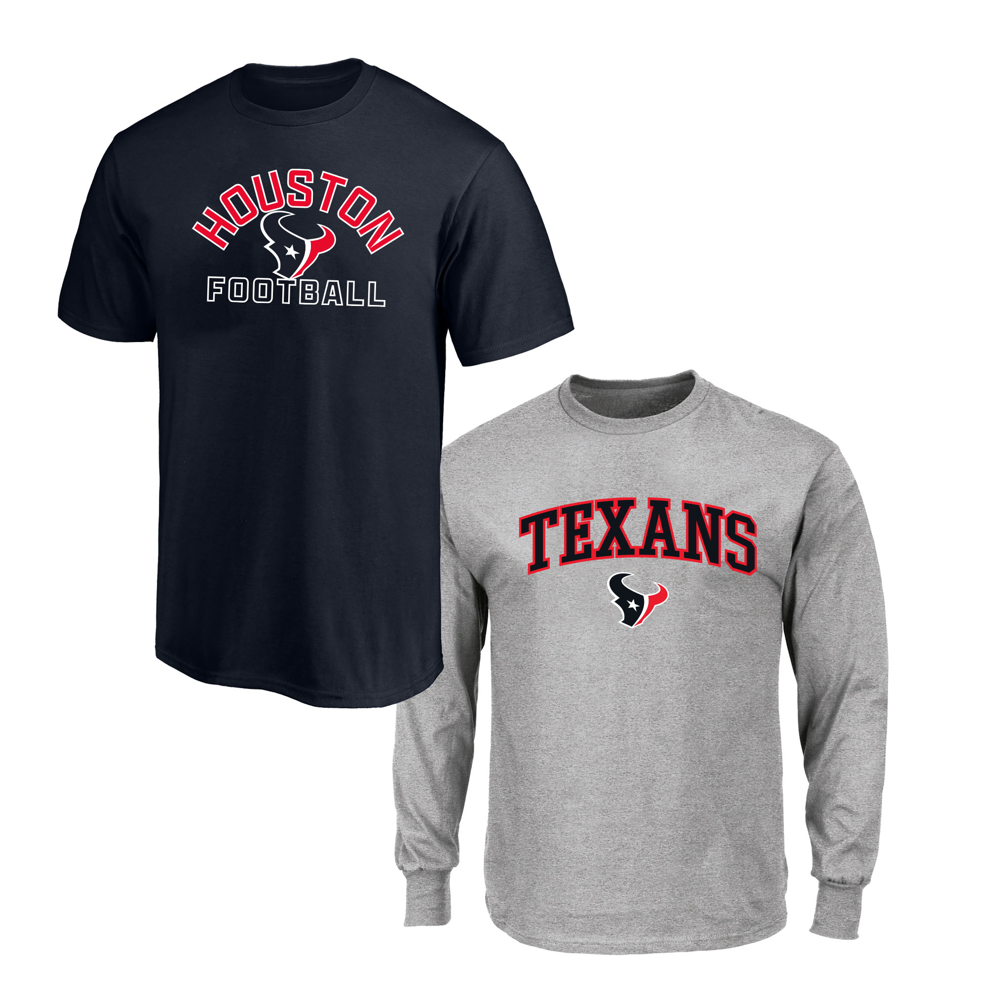 Men's Fanatics Navy/Gray Houston Texans Big & Tall T-Shirt and Long Sleeve T-Shirt Combo Pack
