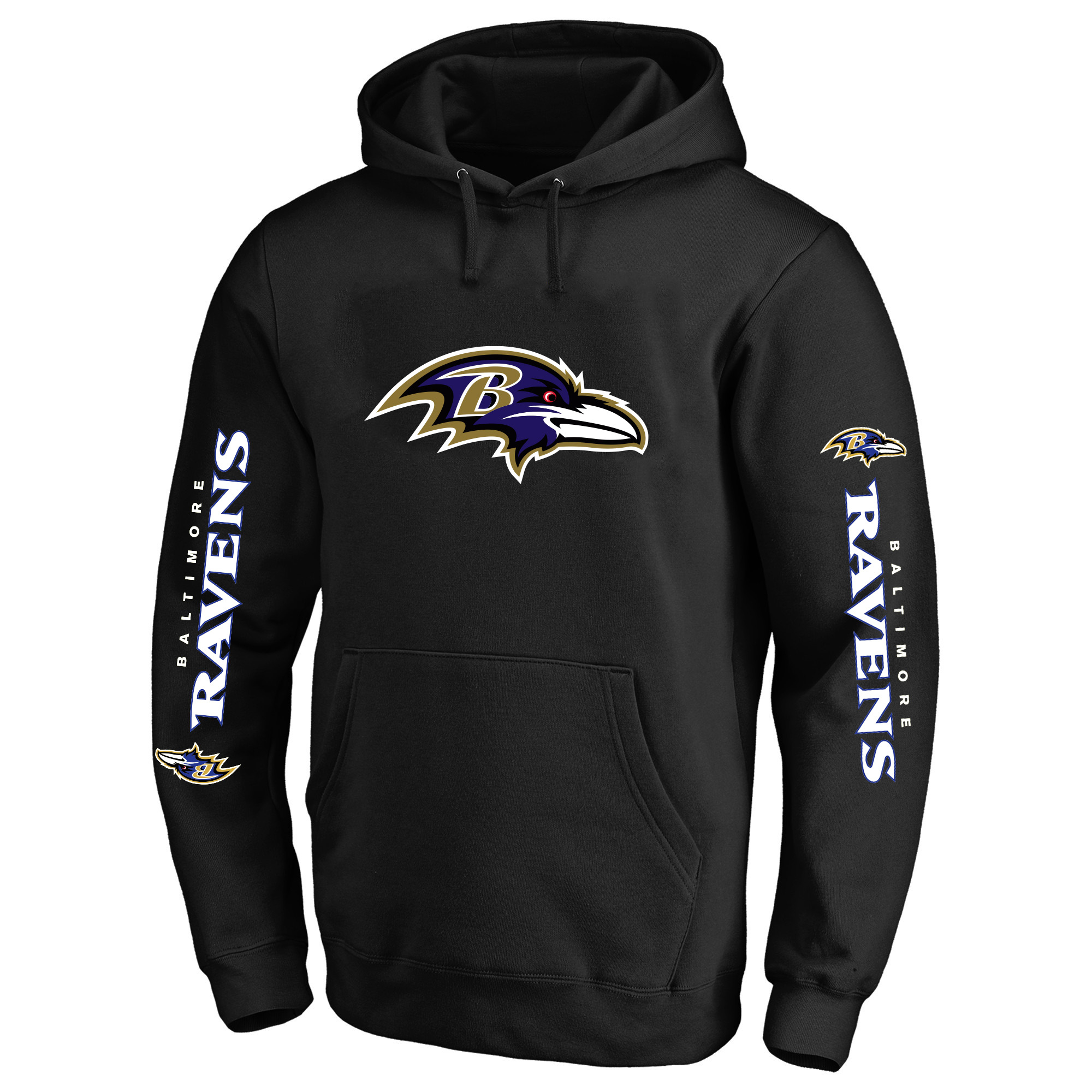 Men's Fanatics Black Baltimore Ravens Big & Tall 3-Hit Pullover Hoodie