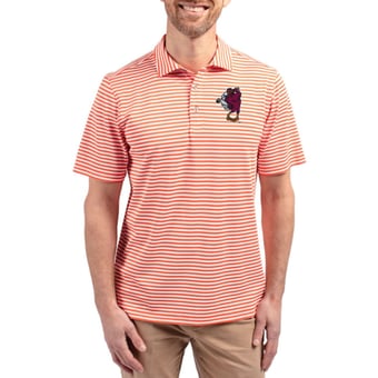 Men's Cutter & Buck Orange Virginia Tech Hokies Virtue Featherweight Recycled Striped Pique Polo