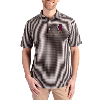 Men's Cutter & Buck Black Virginia Tech Hokies Virtue Featherweight Recycled Striped Pique Polo