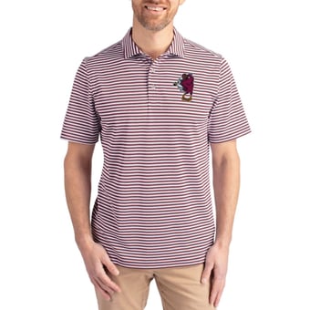 Men's Cutter & Buck Maroon Virginia Tech Hokies Virtue Featherweight Recycled Striped Pique Polo
