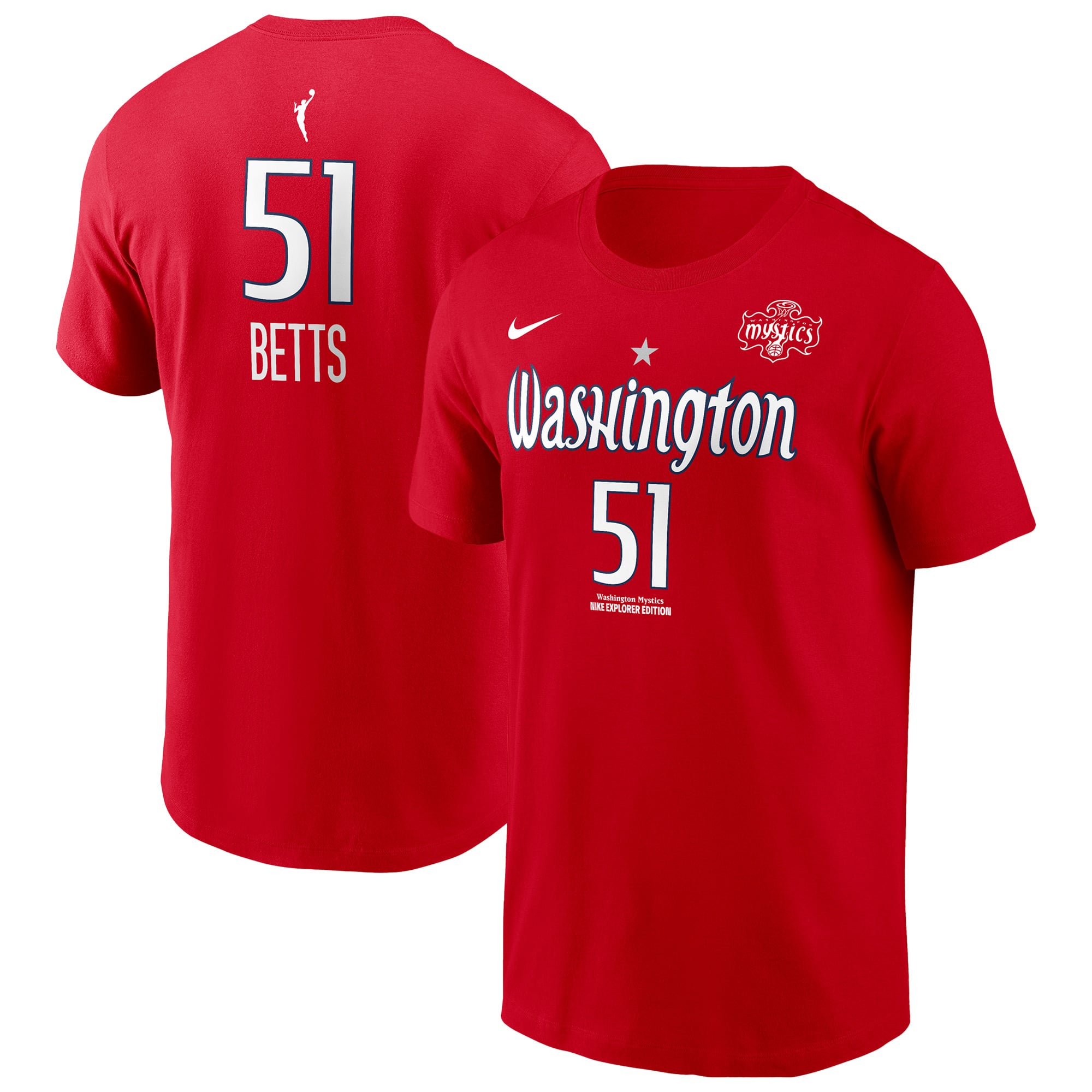 Men's Nike Lauren Betts Red Washington Mystics Explorer Edition Name & Number T-Shirt
