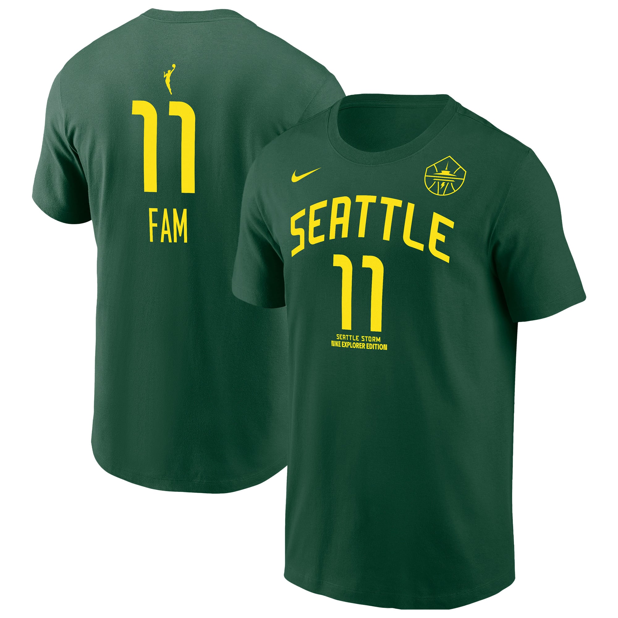 Men's Nike Awa Fam Green Seattle Storm Explorer Edition Name & Number T-Shirt