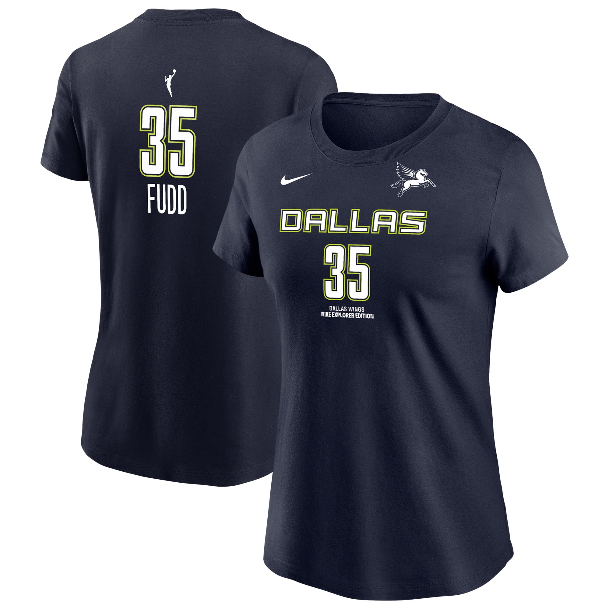 Women's Nike Azzi Fudd Navy Dallas Wings Name & Number Explorer Edition T-Shirt