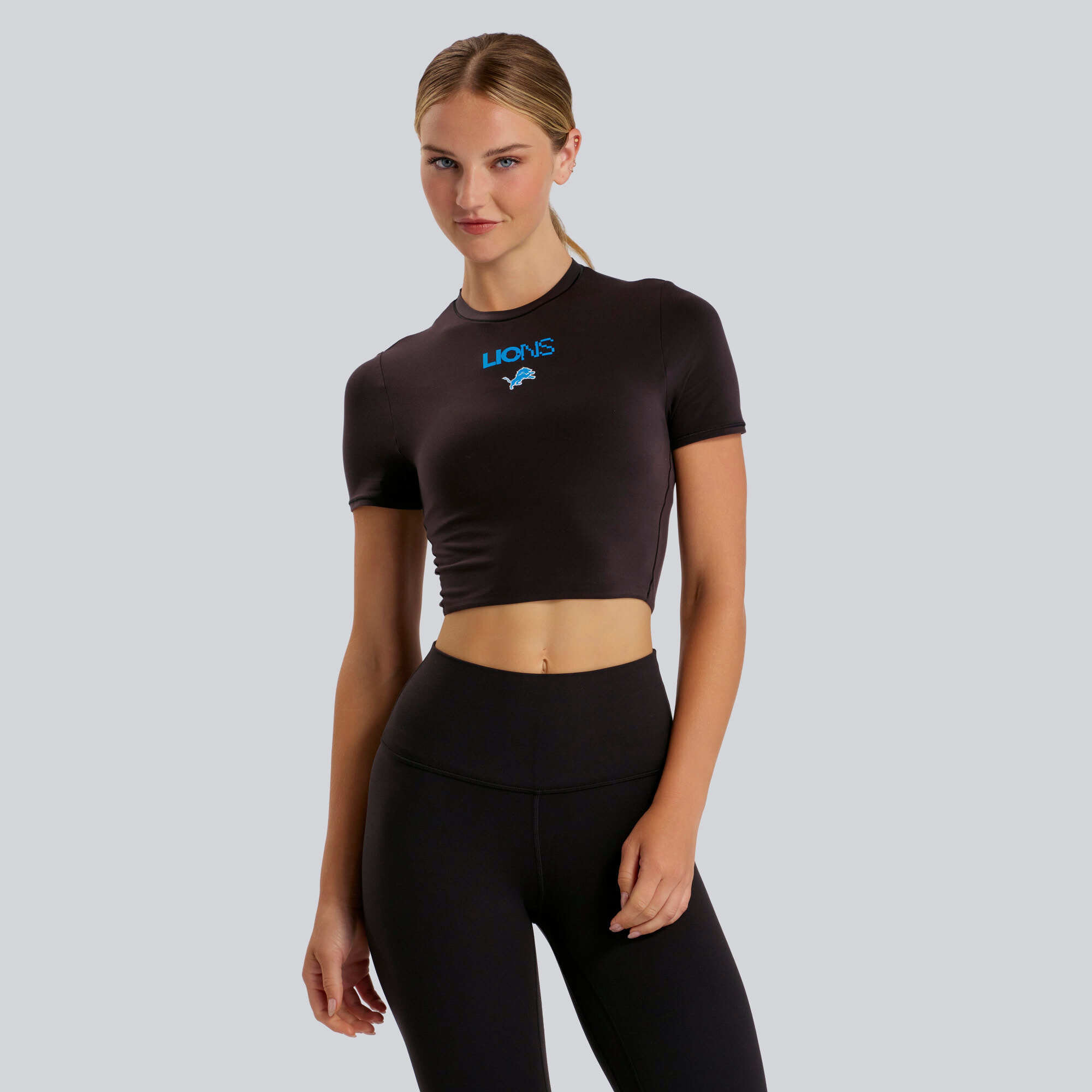 Women's lululemon  Black Detroit Lions Wundermost Ultra-Soft Nulu Cropped T-Shirt