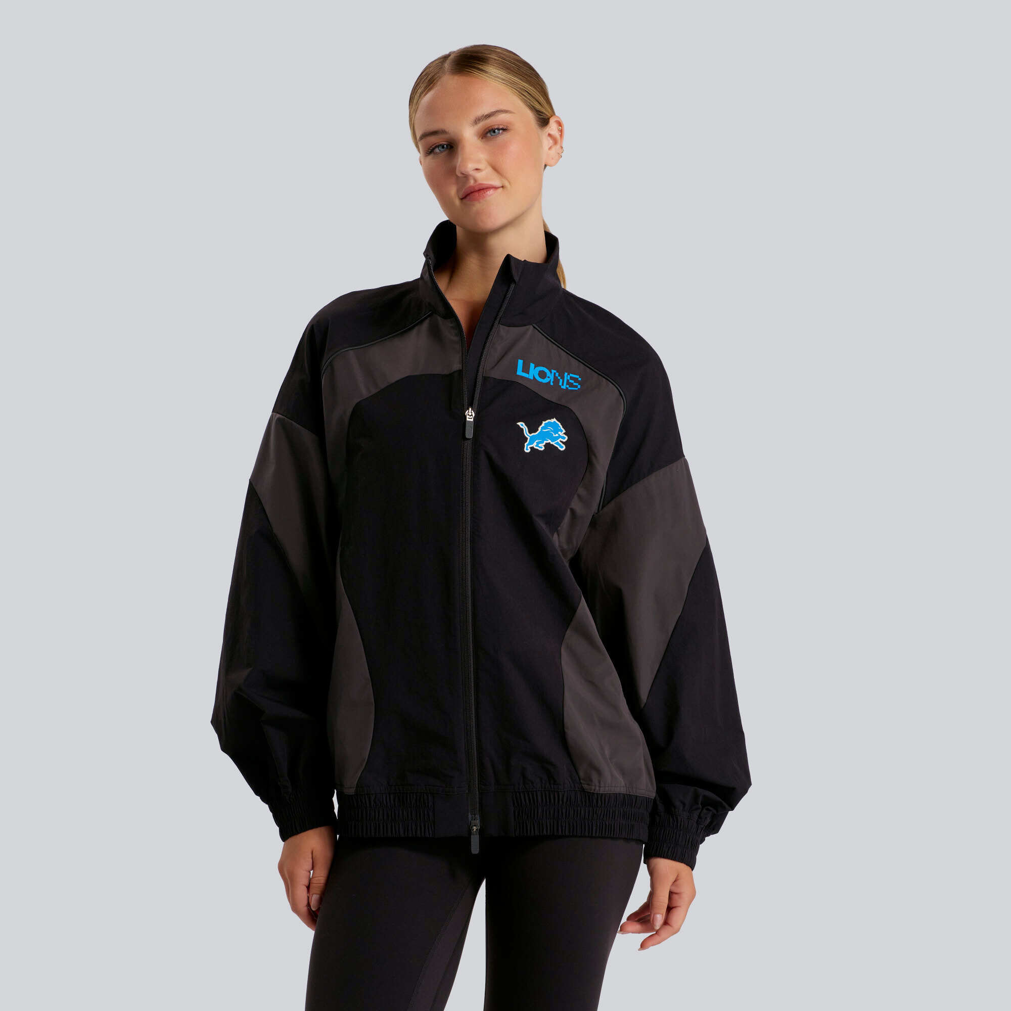 Women's lululemon Black Detroit Lions Ventilated Oversized Track Jacket