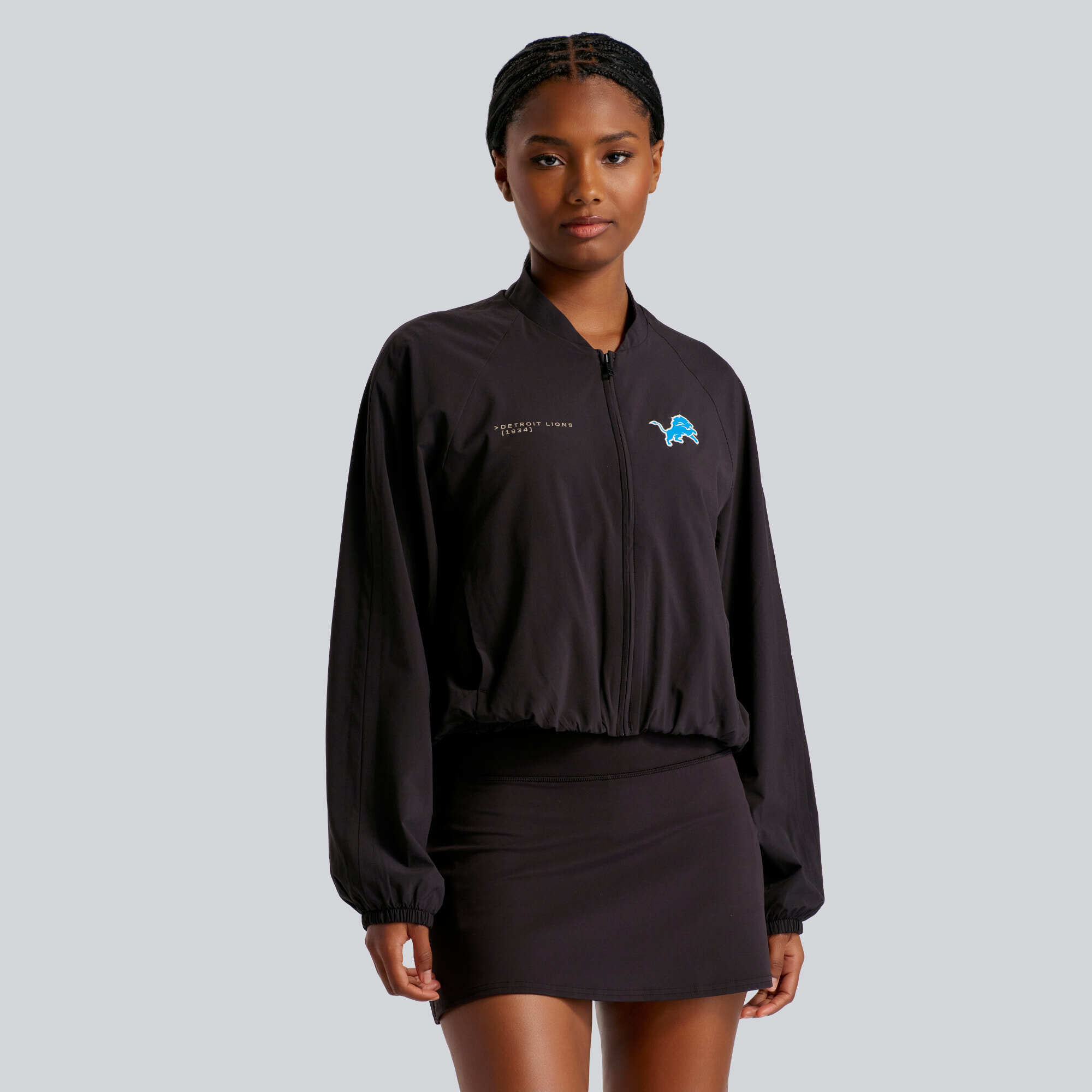 Women's lululemon Black Detroit Lions Breezily Full-Zip Bomber Jacket