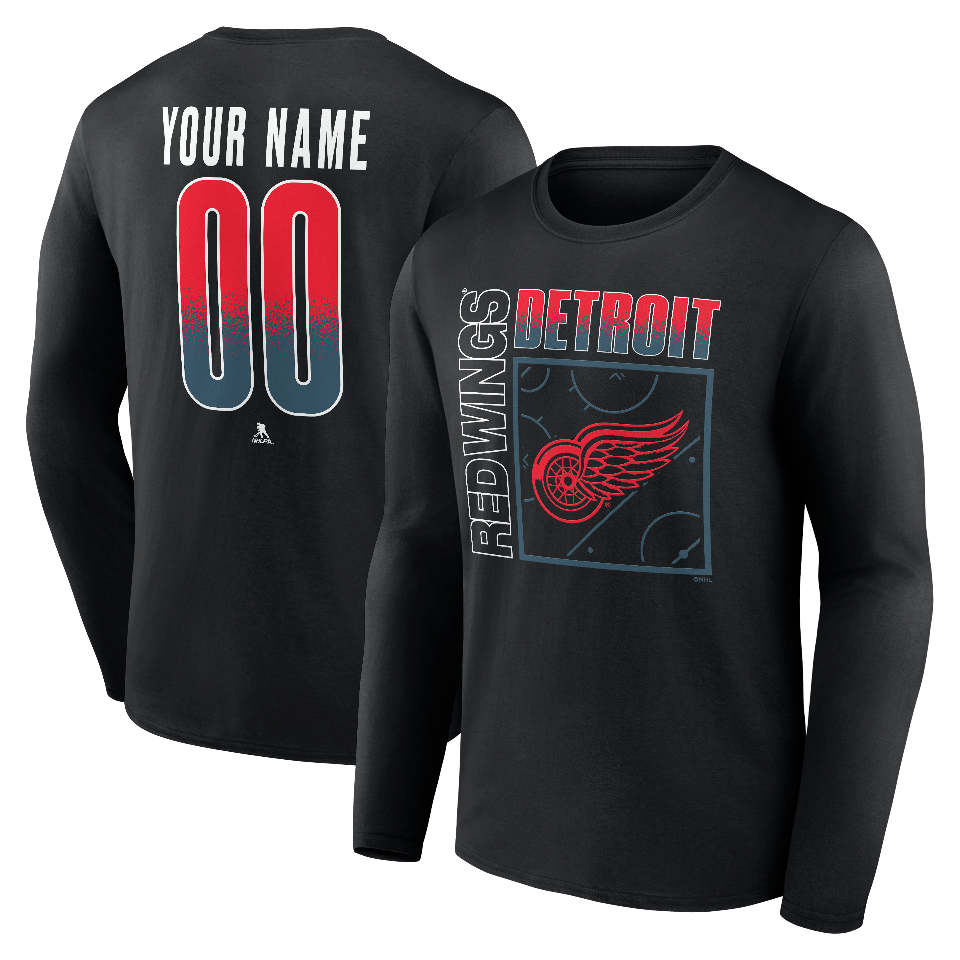 Men's Black Detroit Red Wings  Home Ice Pop Personalized Name & Number Long Sleeve T-Shirt