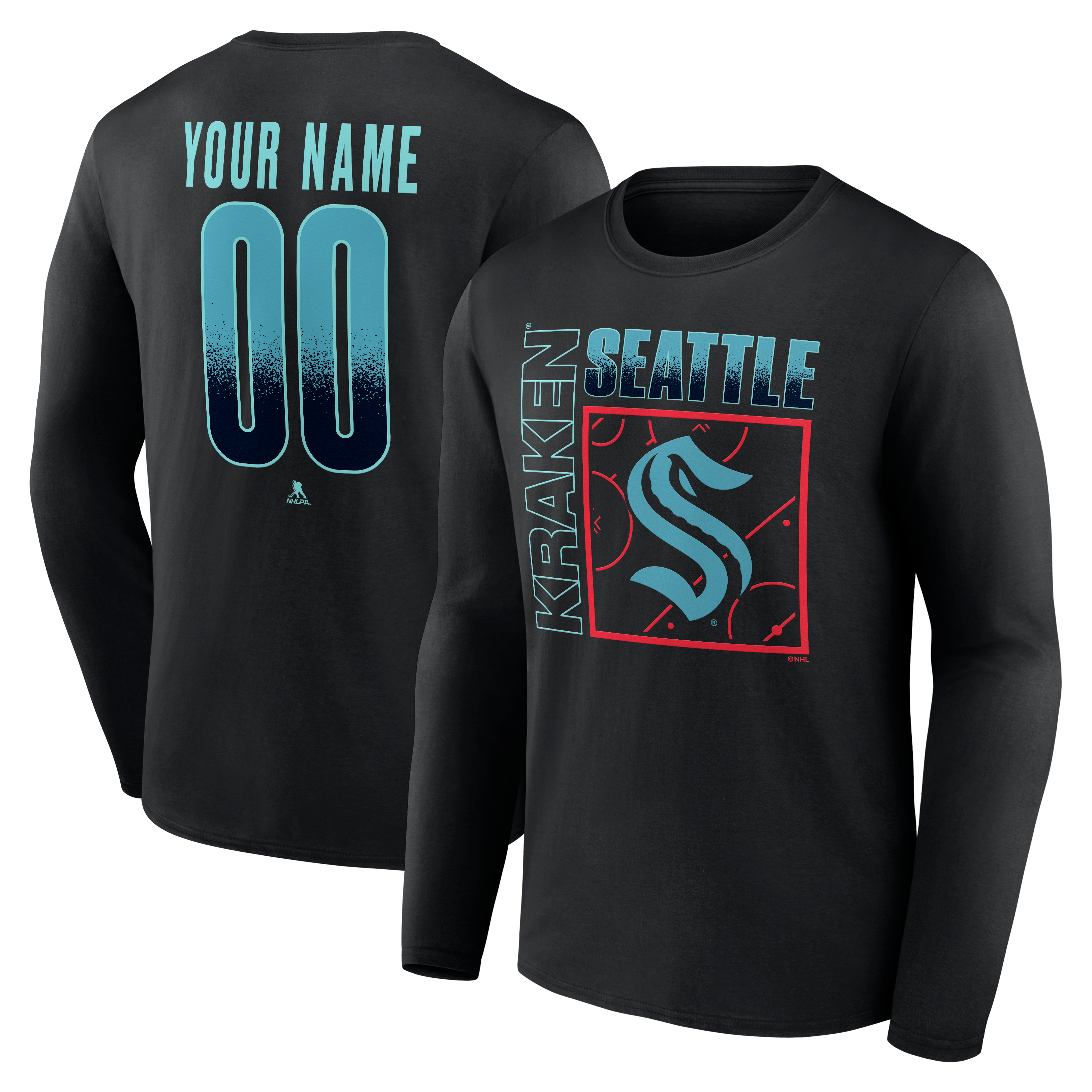 Men's Black Seattle Kraken  Home Ice Pop Personalized Name & Number Long Sleeve T-Shirt