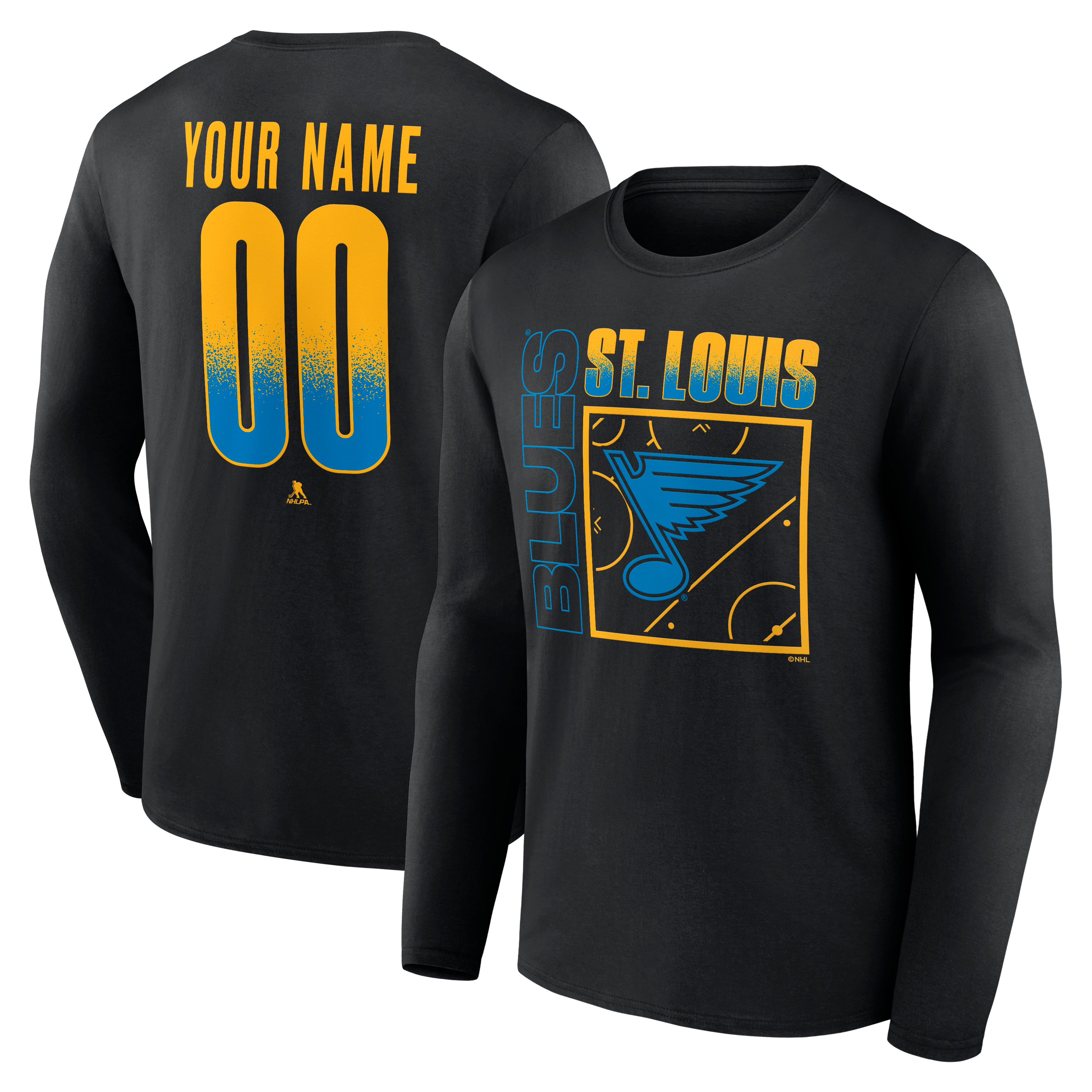 Men's Black St. Louis Blues  Home Ice Pop Personalized Name & Number Long Sleeve T-Shirt