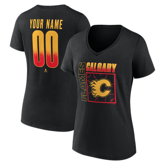 Women's Black Calgary Flames Home Ice Pop Personalized Name & Number V-Neck T-Shirt