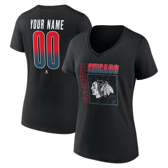 Women's Black Chicago Blackhawks Home Ice Pop Personalized Name & Number V-Neck T-Shirt