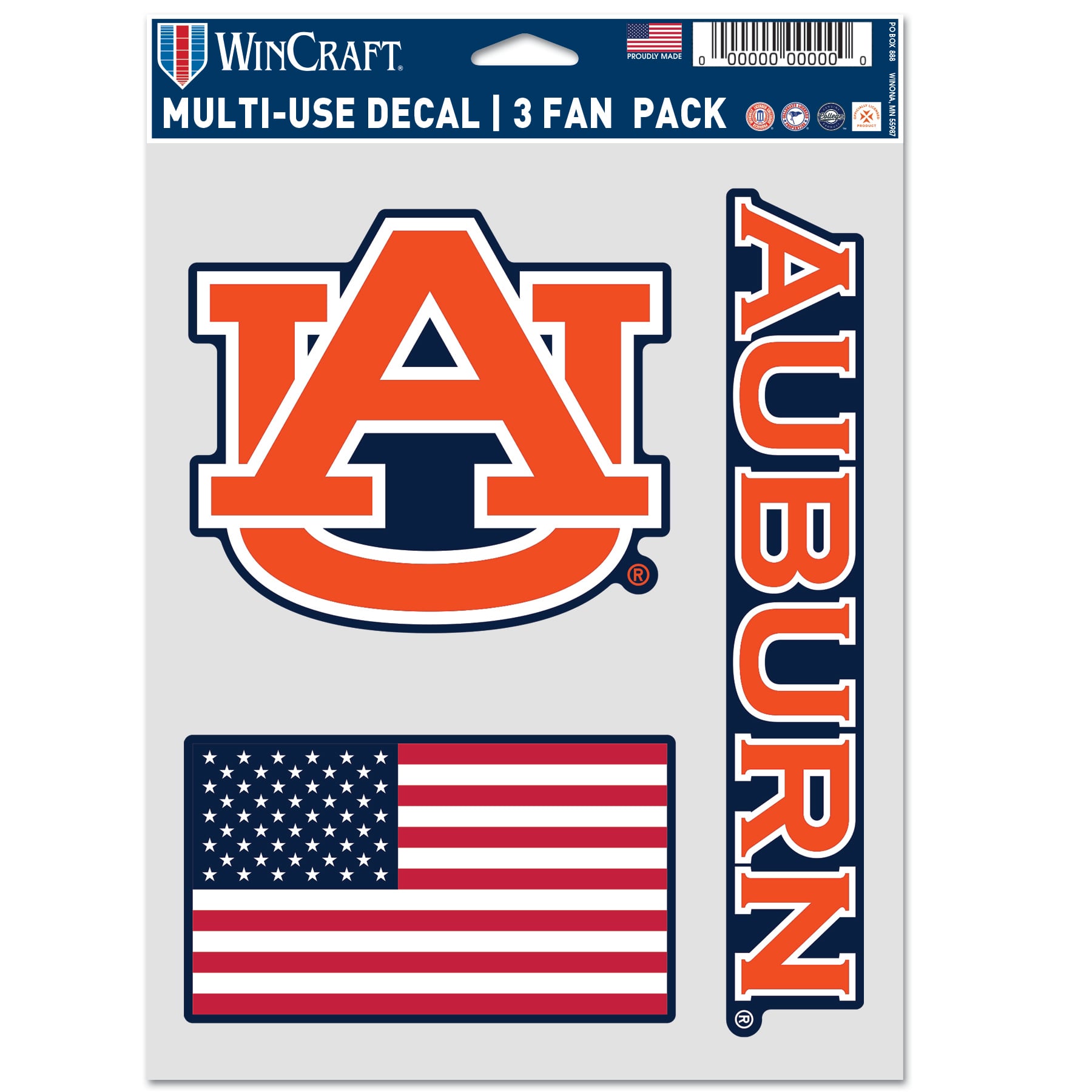 WinCraft Auburn Tigers Three-Piece Stars & Stripes Fan Decal Set