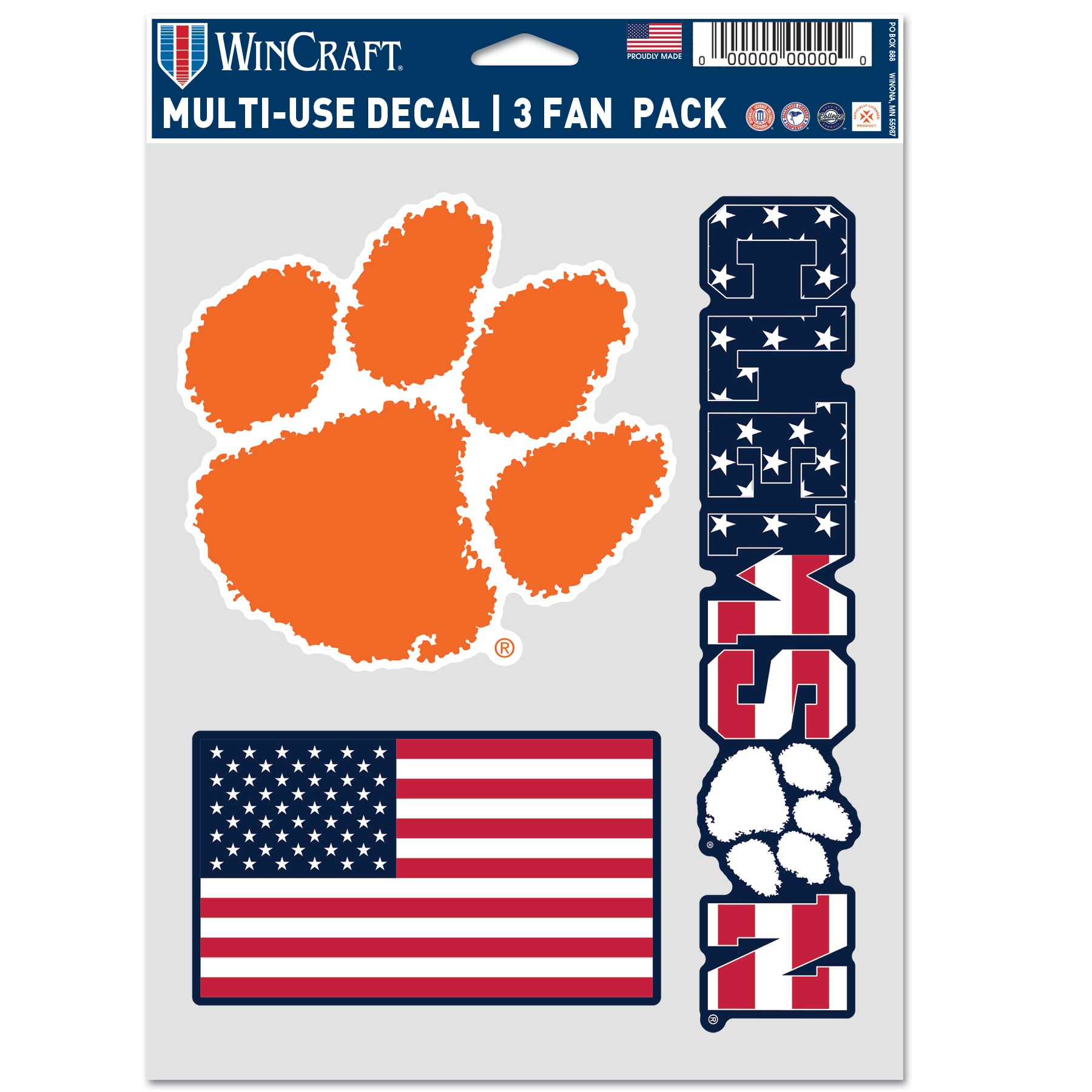 WinCraft Clemson Tigers Three-Piece Stars & Stripes Fan Decal Set