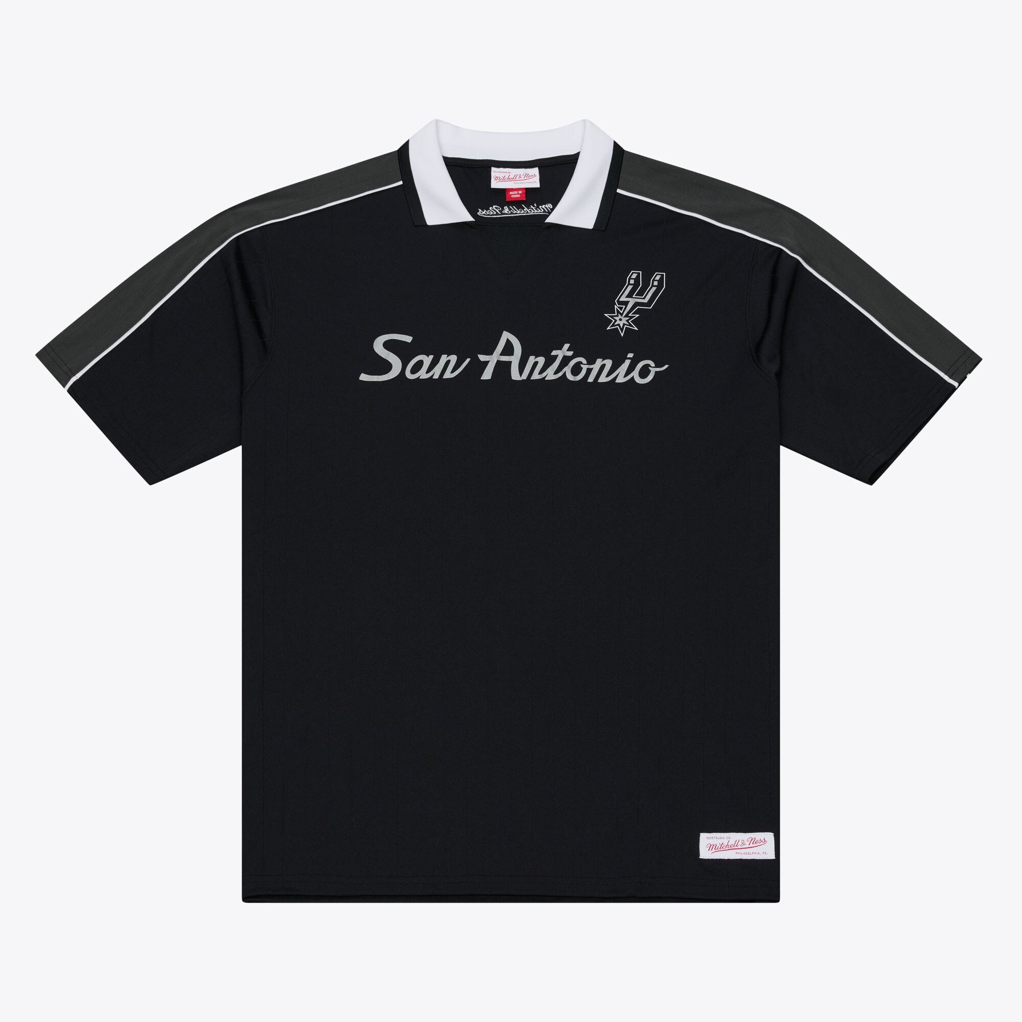 Men's Mitchell & Ness Black San Antonio Spurs Polo Jersey