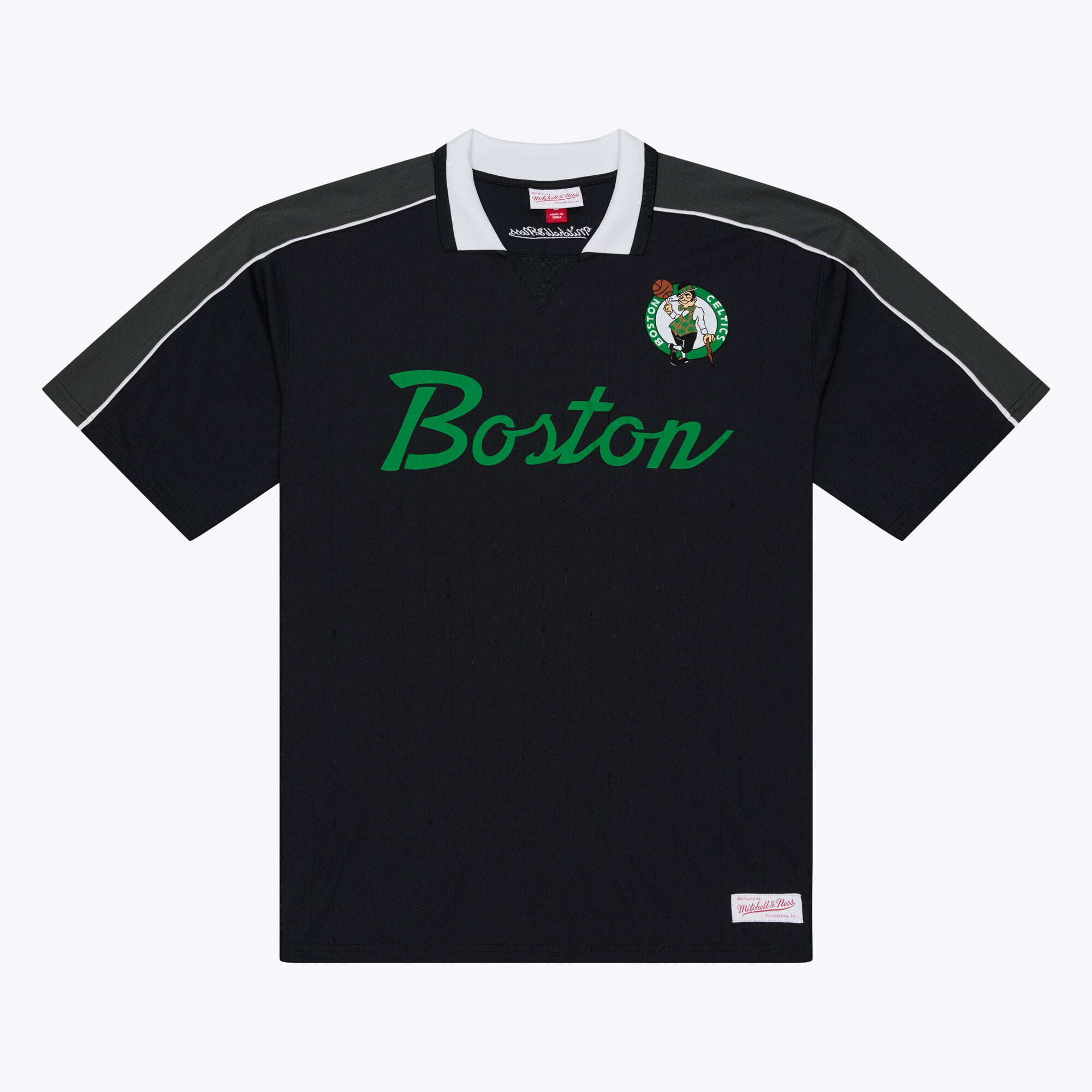 Men's Mitchell & Ness Black Boston Celtics Polo Jersey