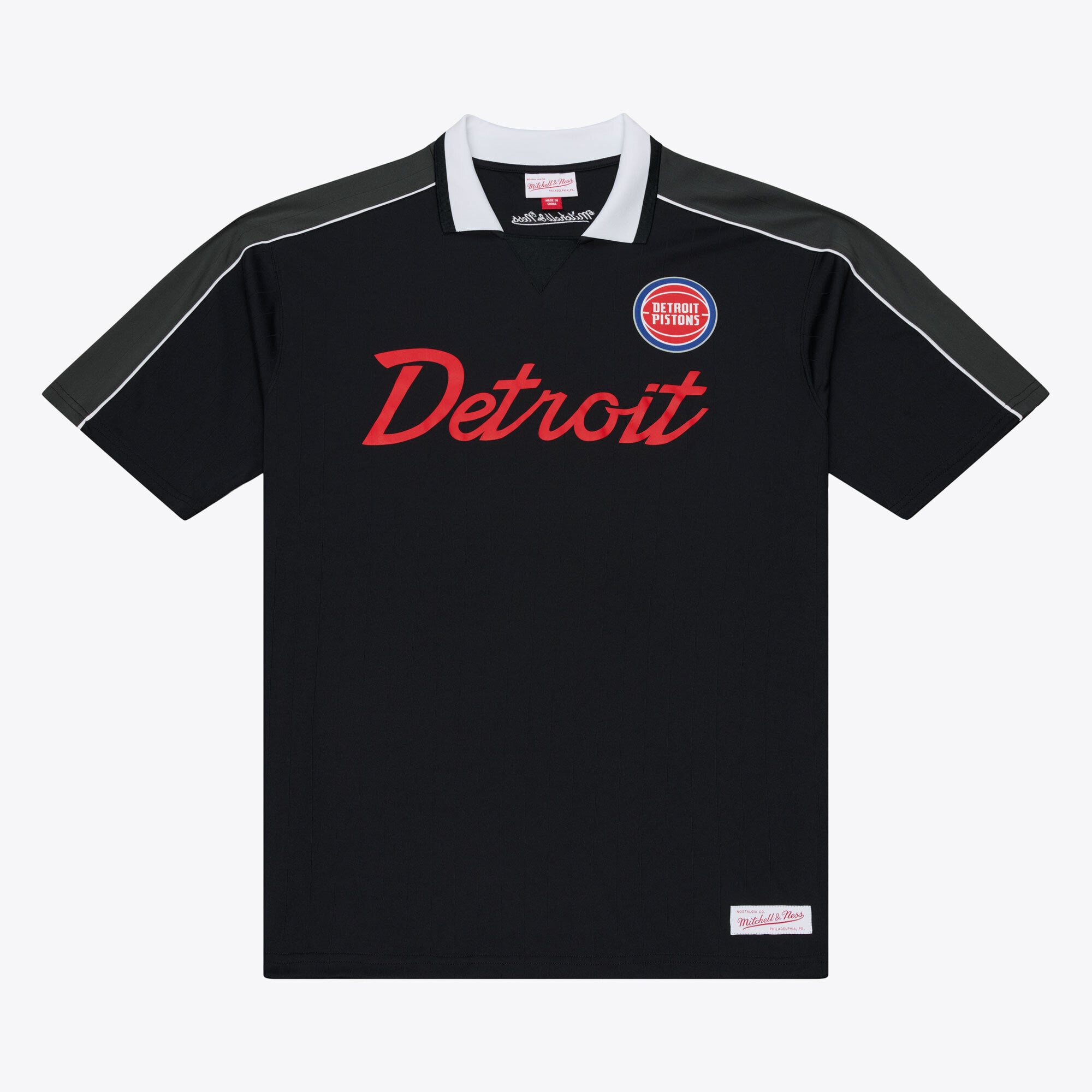 Men's Mitchell & Ness Black Detroit Pistons Polo Jersey