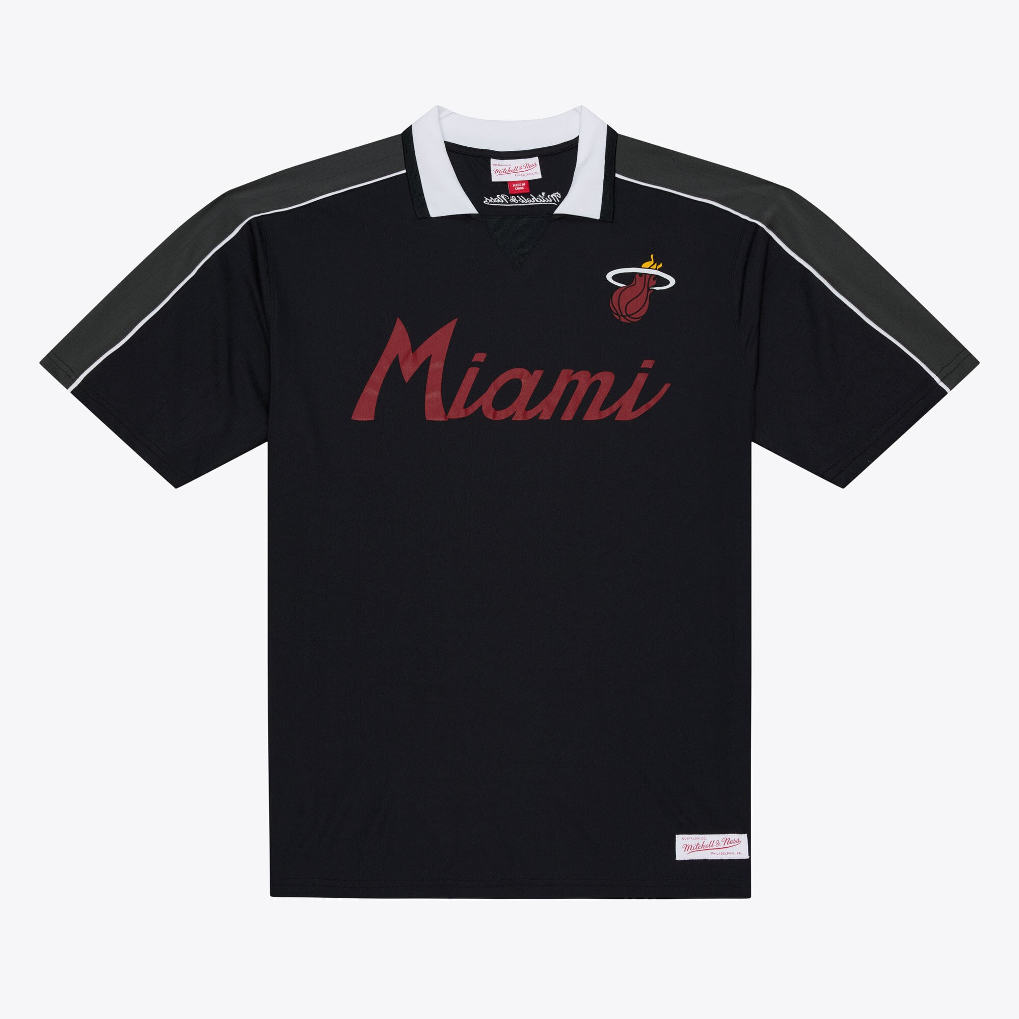 Men's Mitchell & Ness Black Miami Heat Polo Jersey