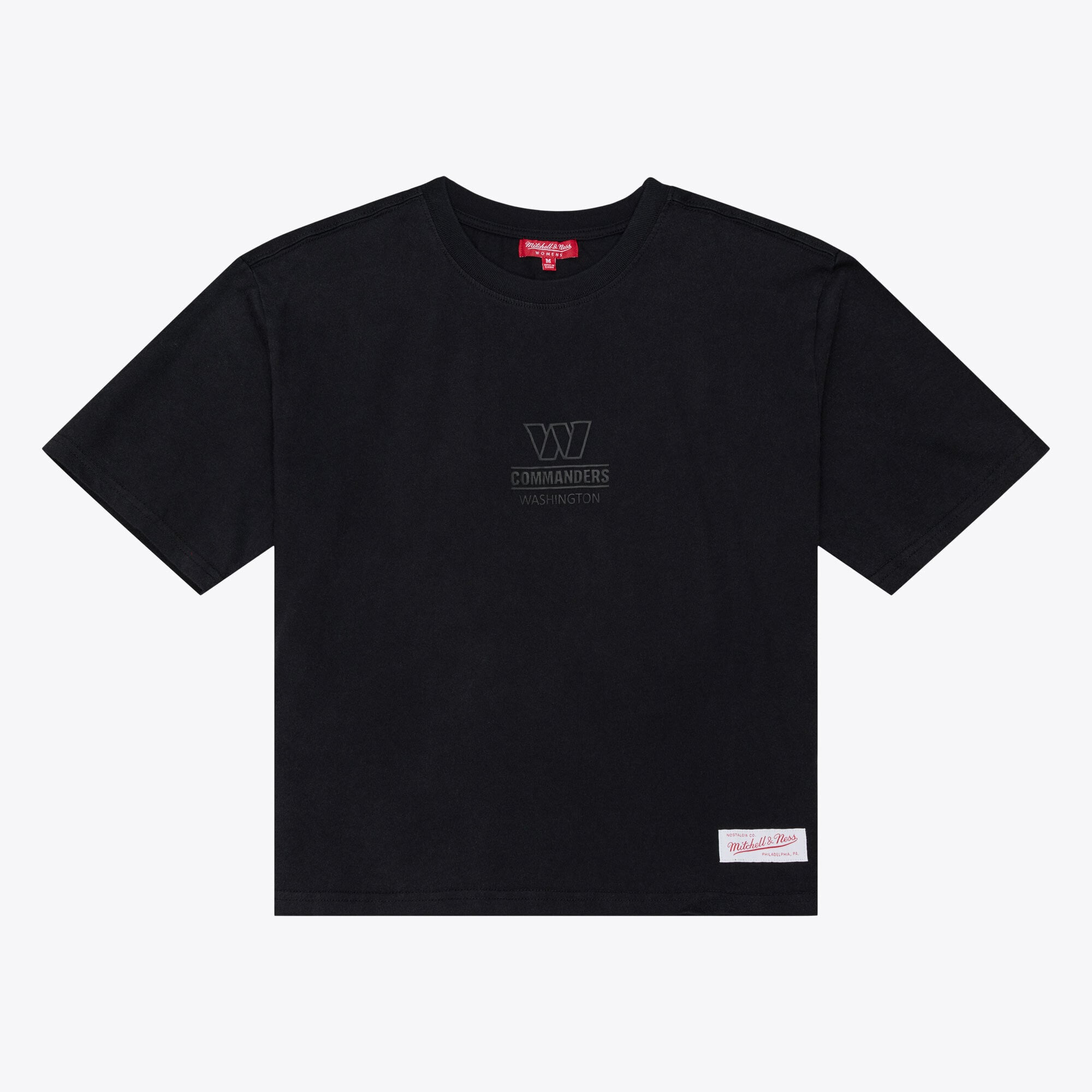 Women’s Mitchell & Ness Black Washington Commanders Core Essentials Micro Logo Boxy Crop T-Shirt Women’s Mitchell & Ness Black Washington Commanders Core Essentials Micro Logo Boxy Crop T-Shirt