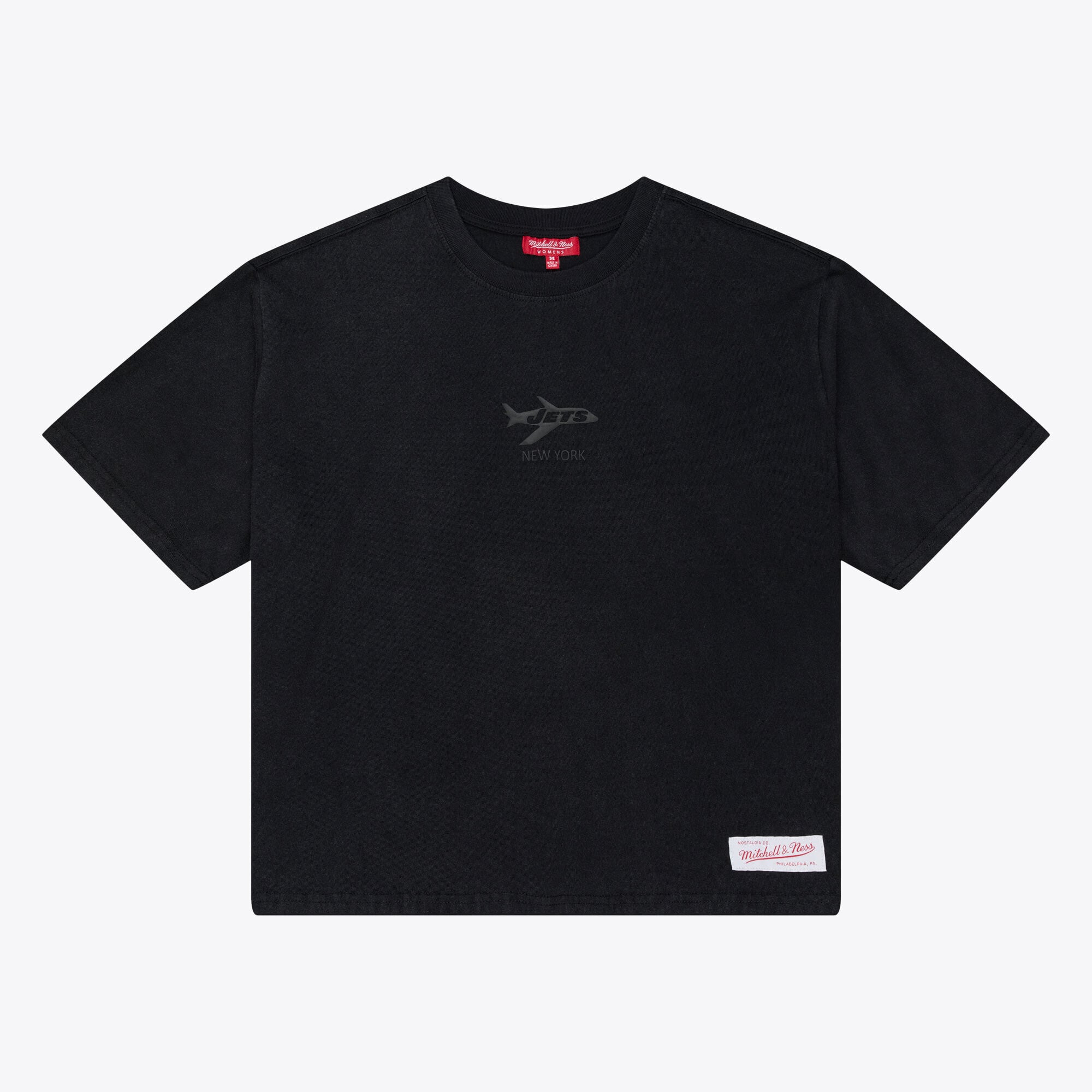 Women’s Mitchell & Ness Black New York Jets Core Essentials Micro Logo Boxy Crop T-Shirt Women’s Mitchell & Ness Black New York Jets Core Essentials Micro Logo Boxy Crop T-Shirt