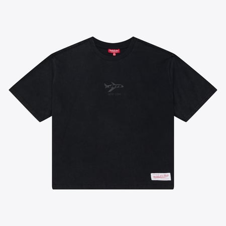 Women's Mitchell & Ness Black New York Jets Core Essentials Micro Logo Boxy Crop T-Shirt